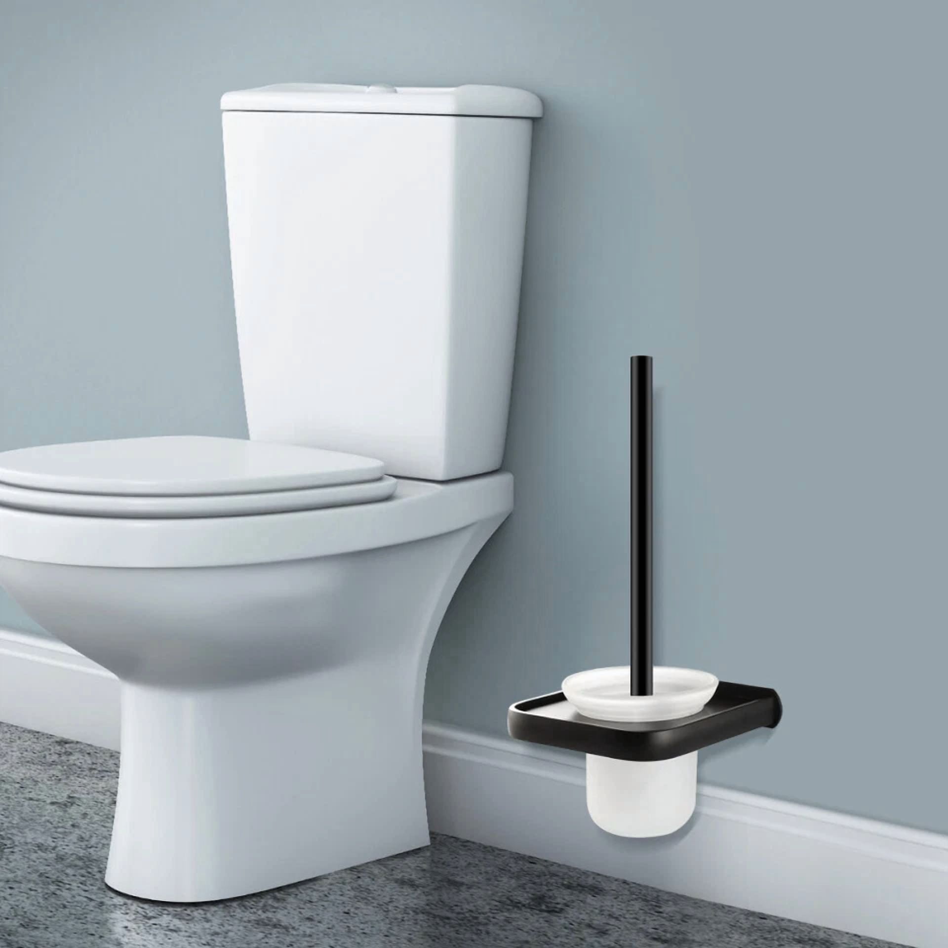 KLYNE Toilet Brush and Holder Set with Space Aluminum Handle (Silver, 15 in) 48ndv