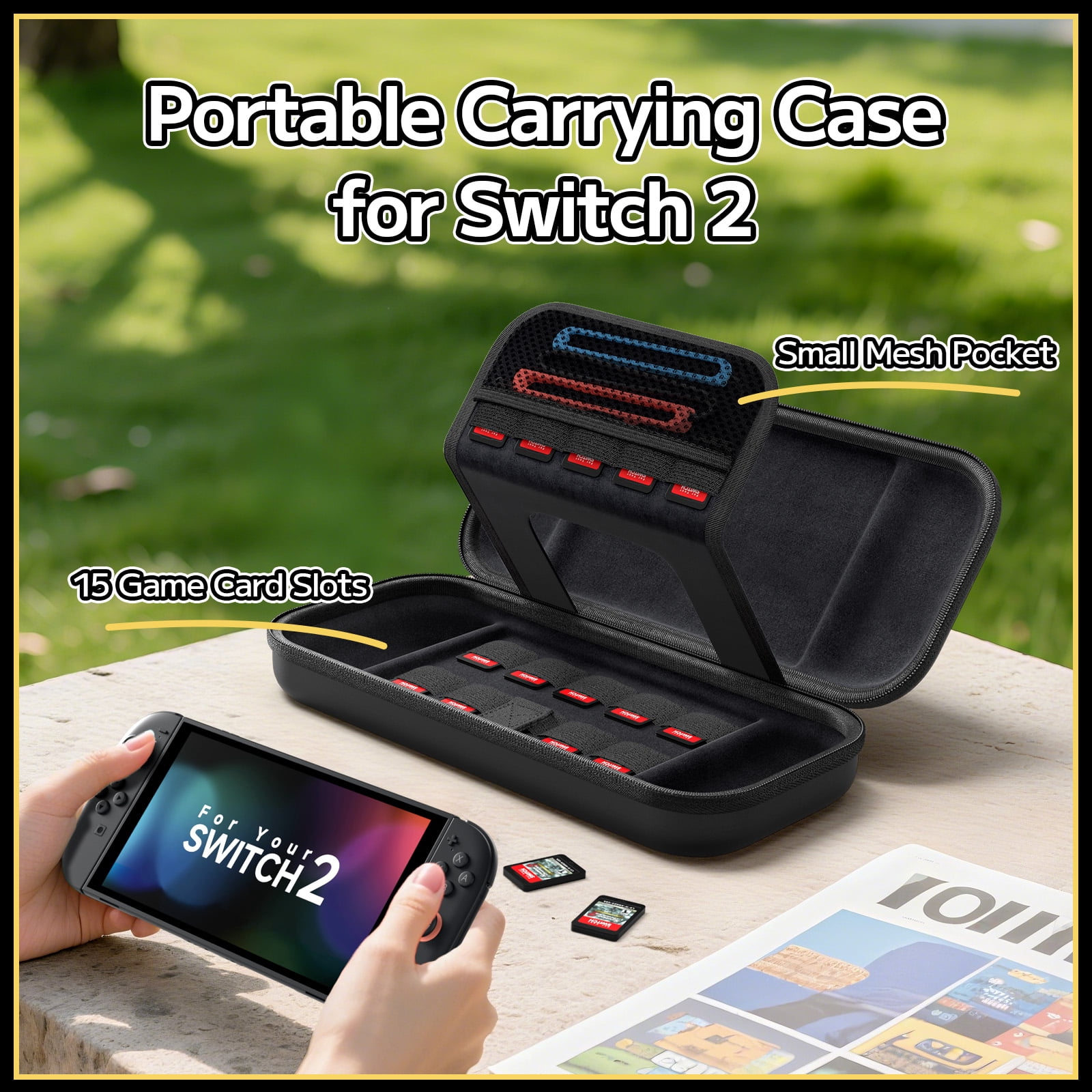 JSAUX Carrying Case for Nintendo Switch 2 Hard Shell Protective Travel Organizer (Black) 97m81