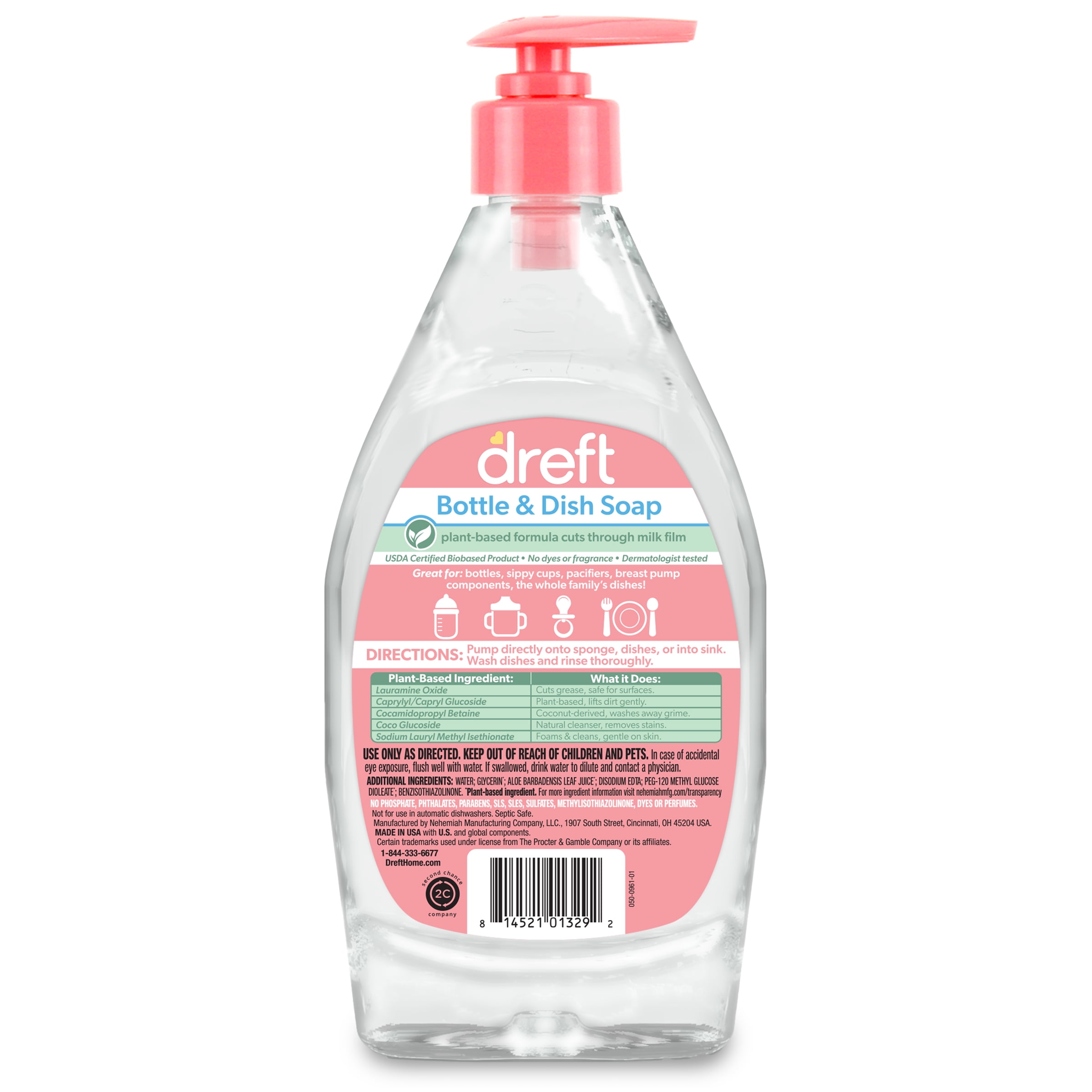 Dreft Plant-Based Liquid Dish Soap for Baby Essentials (Fragrance Free, 18 fl oz) yno6m