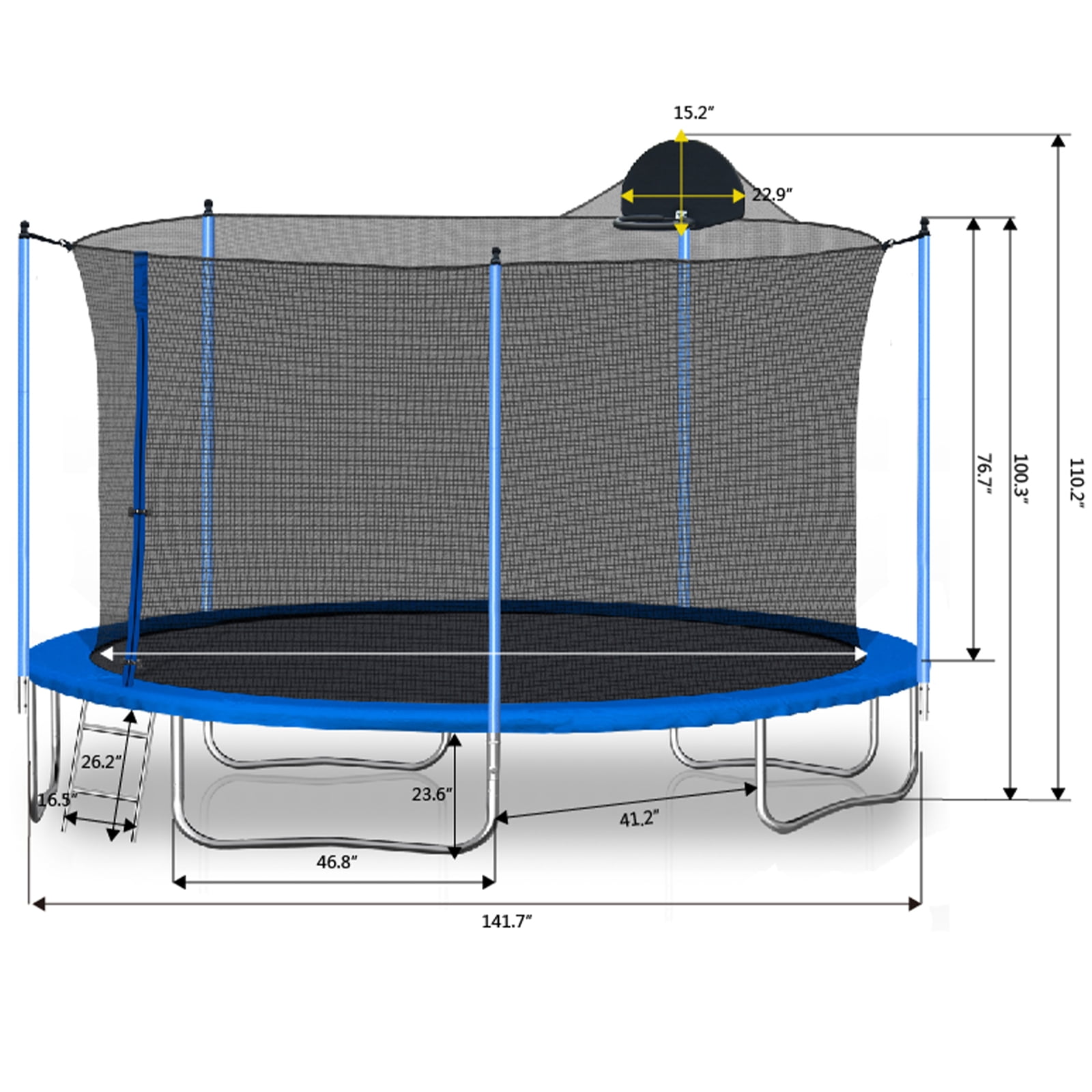 LIZEVINC 12 ft Round Outdoor Recreational Trampoline with Enclosure Net, Basketball Hoop and Ladder (12 ft) mgs95
