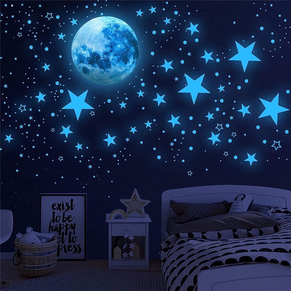 Hvxrjkn Glow in The Dark Star and Spaceship Wall Decals for Kids Bedroom (Blue, 947 Pieces) rydry