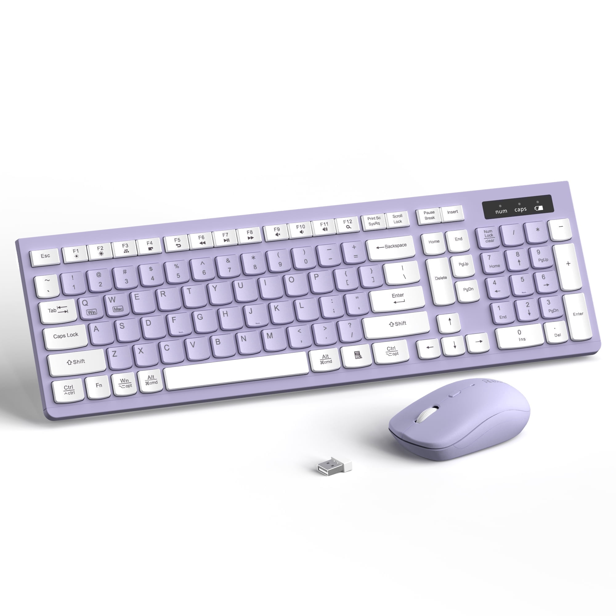 RECCAZR Wireless Keyboard and Mouse Combo, Full Size Ergonomic Desktop Set with Multimedia Keys (Purple, 1 Set) m2vha