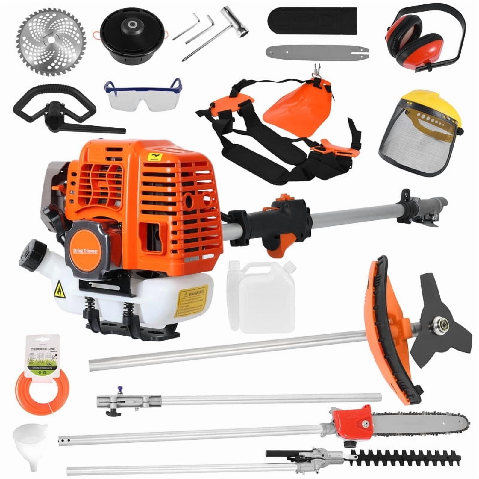 WETS 52cc 2-Stroke Gas Powered Multi-Functional 5-in-1 Garden Tool Set (Orange, 1 Set) 4ncvt