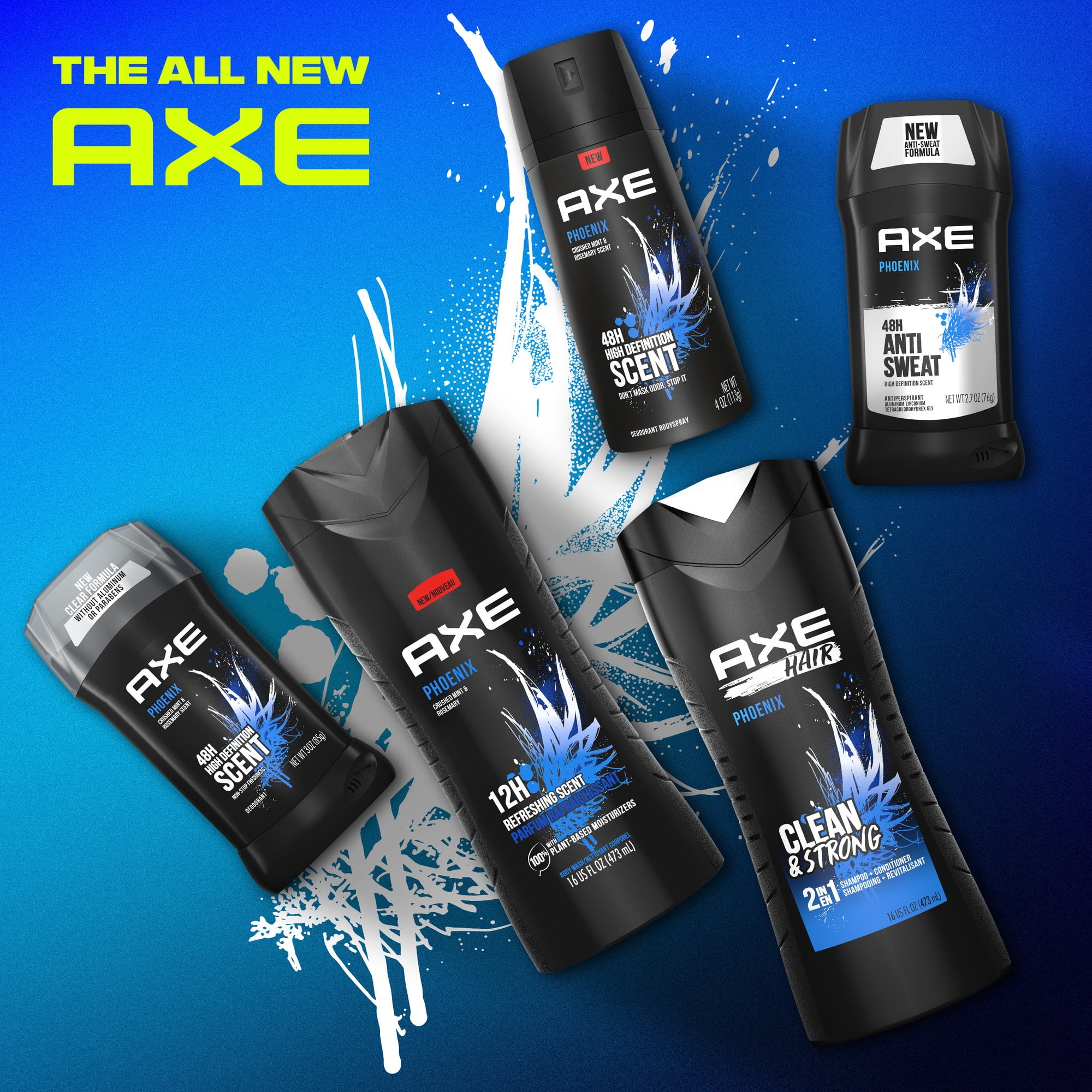 AXE Phoenix Refreshing Men's Body Wash, Crushed Mint and Rosemary Scent, Long-Lasting Freshness (16 fl oz, 2 Pack) 155es