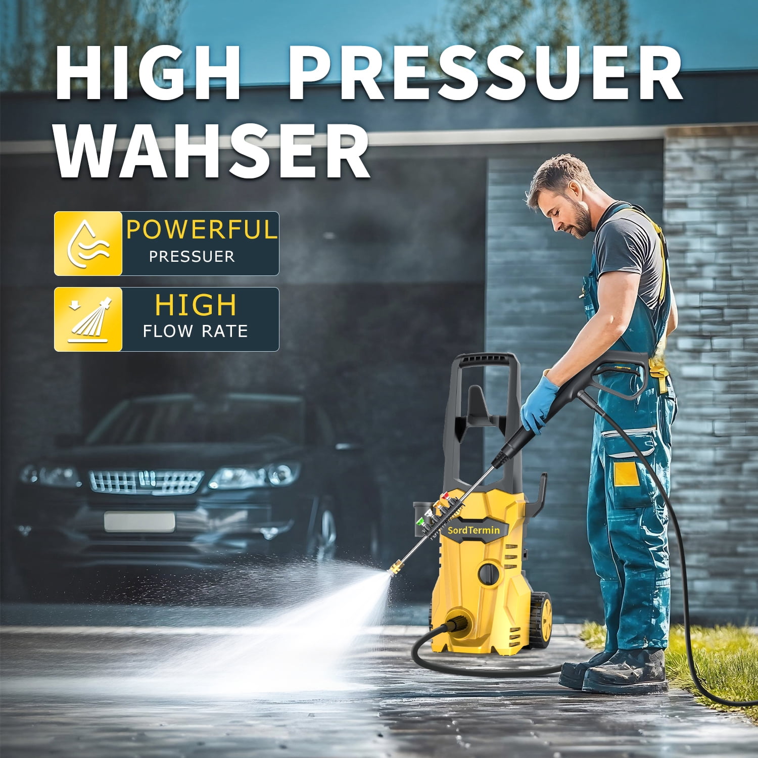 Flybrother Electric Pressure Washer with Foam Cannon and 4 Quick-Connect Nozzles (35 ft Hose, 20 ft Power Cord) flpzd