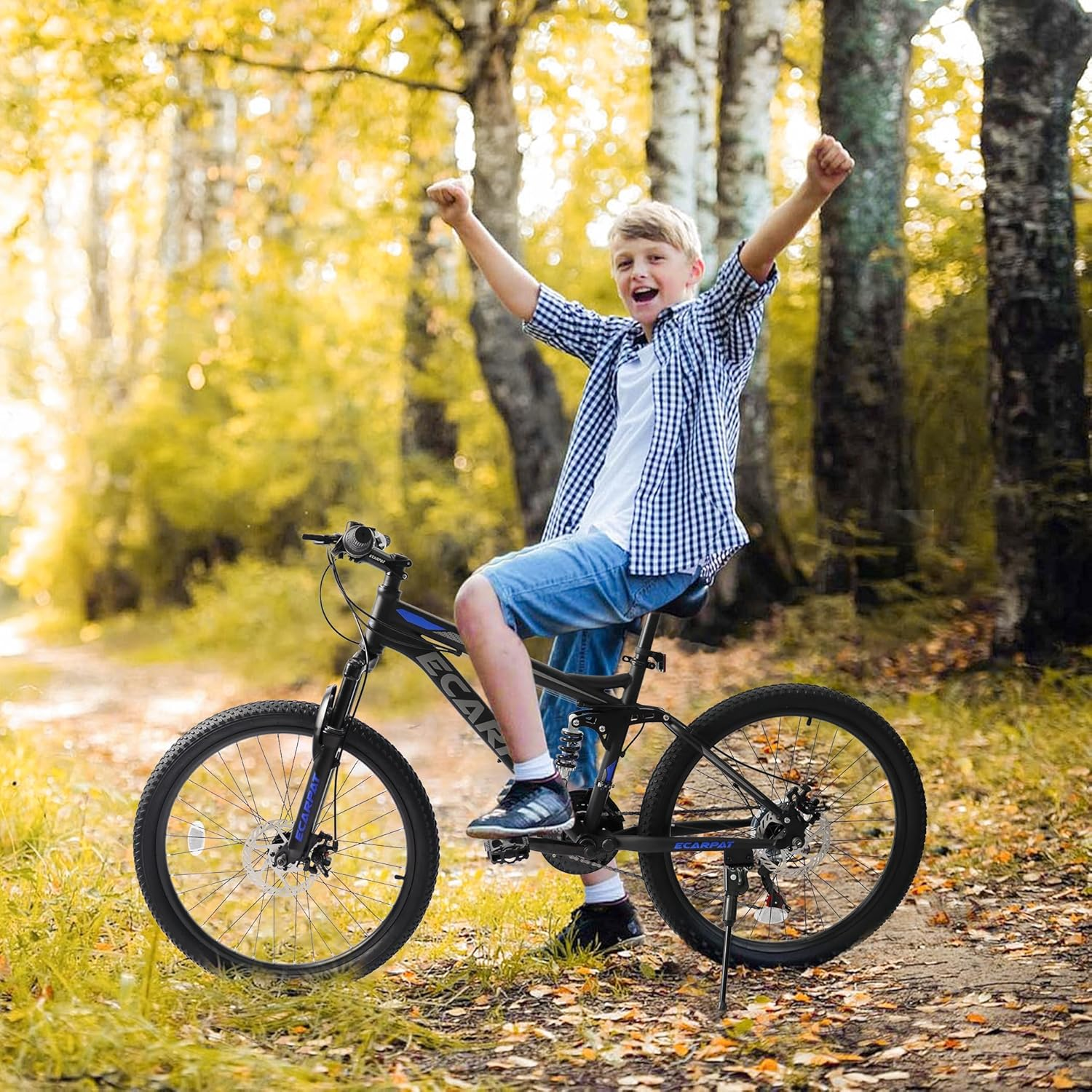 ESRIDOM 26 in Mountain Bike, 21-Speed Full Suspension MTB with Dual Disc Brakes (Black, 26 in) 7xb0o