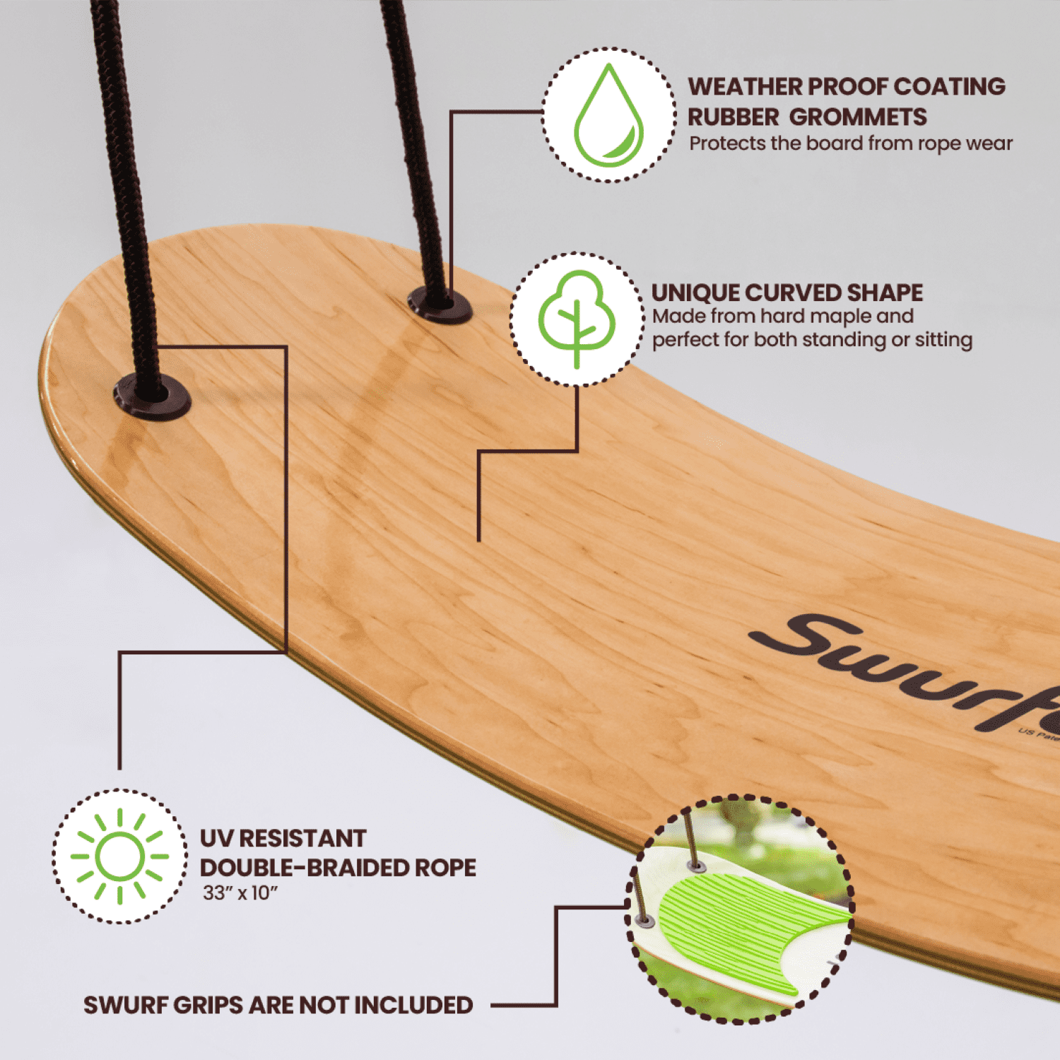 Swurfer The Original Stand Up Surfing Swing, Wooden Outdoor Backyard Swing (Natural Wood, 200 lb Capacity) gt91j