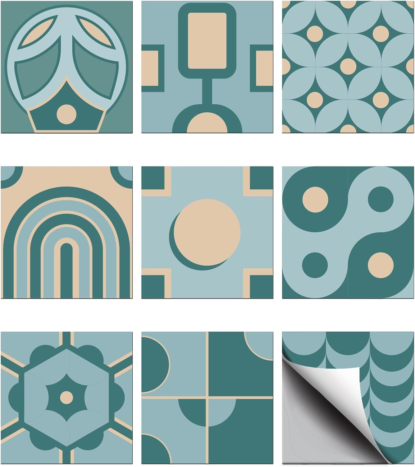 Generic Mosaic Tile Stickers Peel and Stick Wall Decals for Kitchen and Bathroom Decor (Bohemian Mediterranean Style, 36 Pack, 4x4 in) k1pqy
