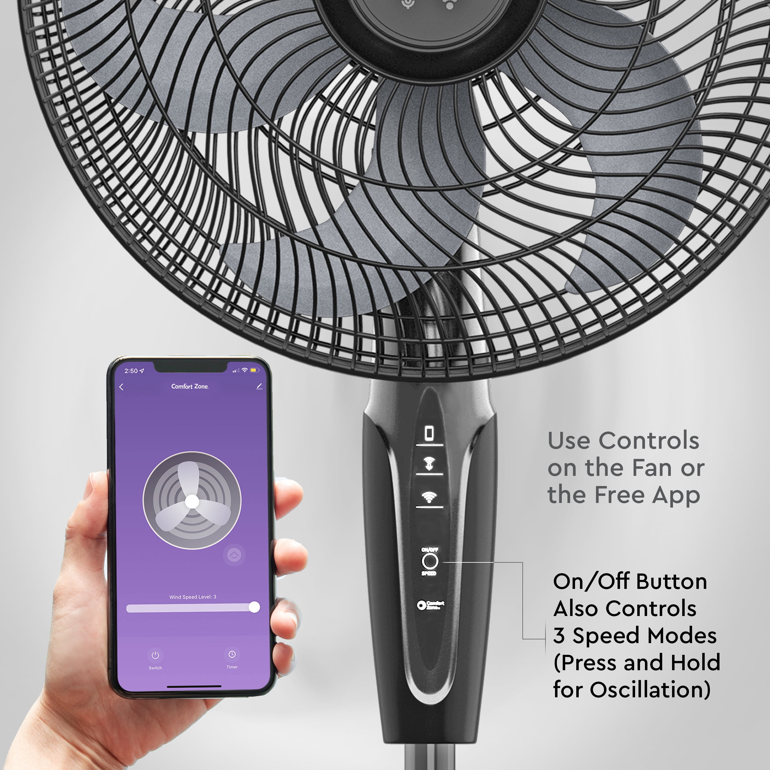 Comfort Zone 18 in. Oscillating Stand Fan (Black, 53 in Height) mjkk6