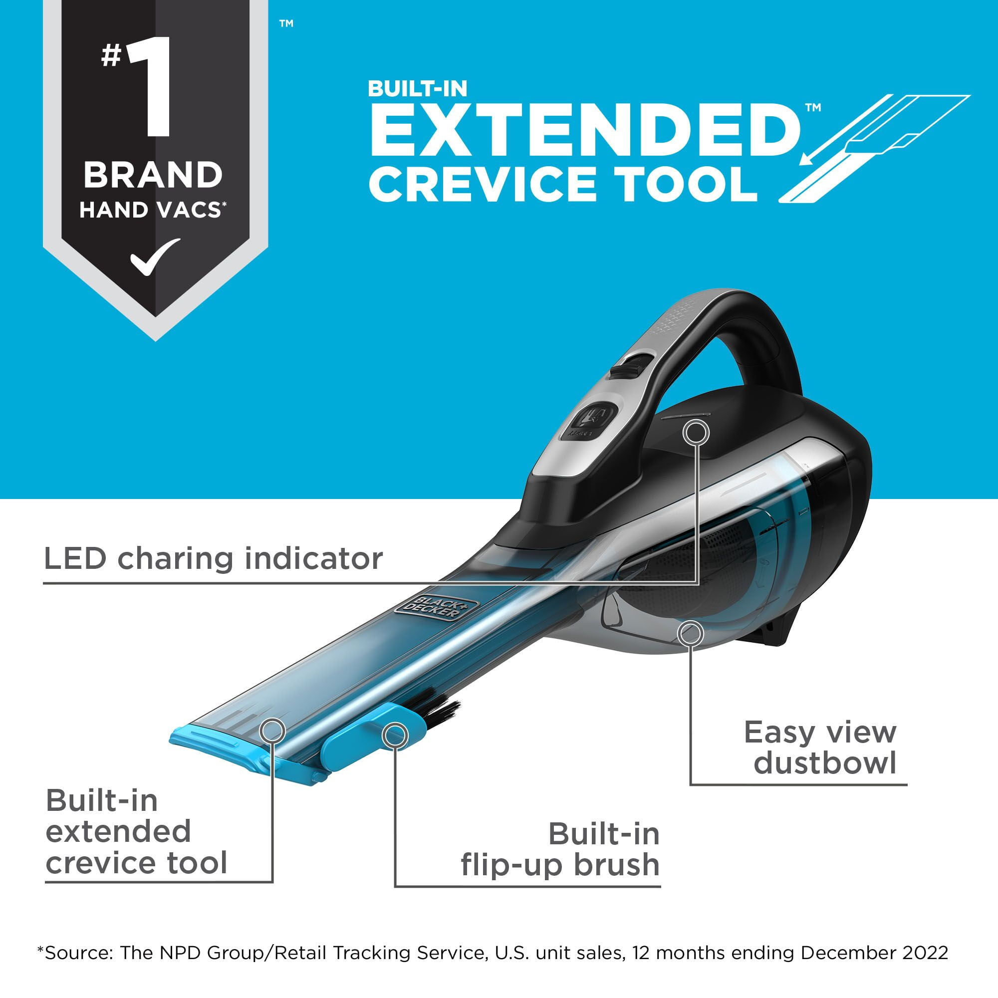 BLACK+DECKER Cordless Handheld Vacuum, Detailer Dustbuster for Multi-surface Cleaning (Black, 1 Unit) hv8bh