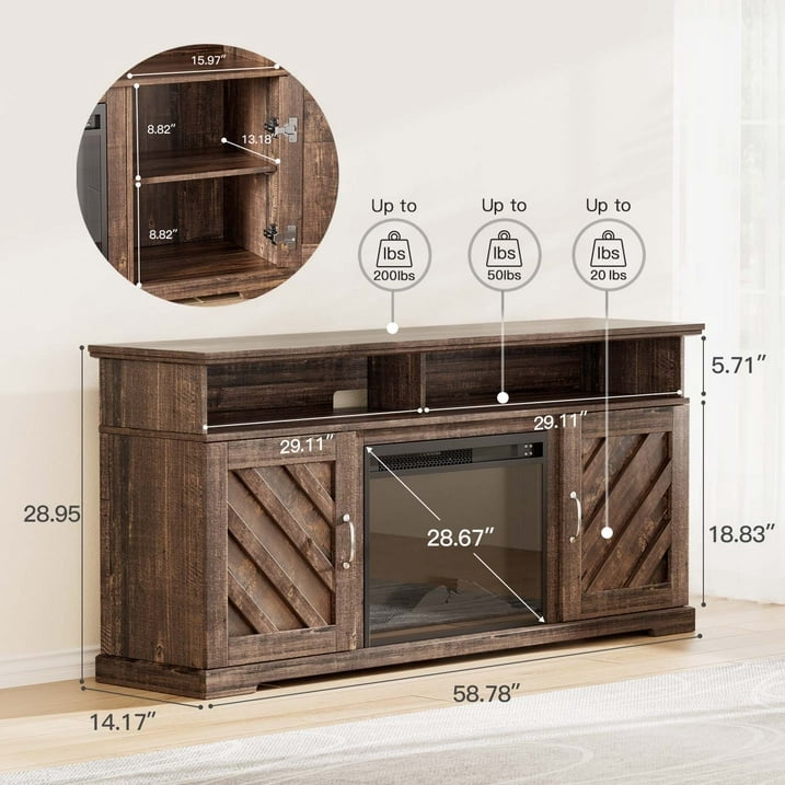 CHITOOMA Electric Fireplace TV Stand for 65 70 75 inch TVs, Farmhouse Entertainment Center with 23 in Fireplace (Vintage Brown, 61.81 x 27.95 x 14.17 in) xx9k3 - Image 9