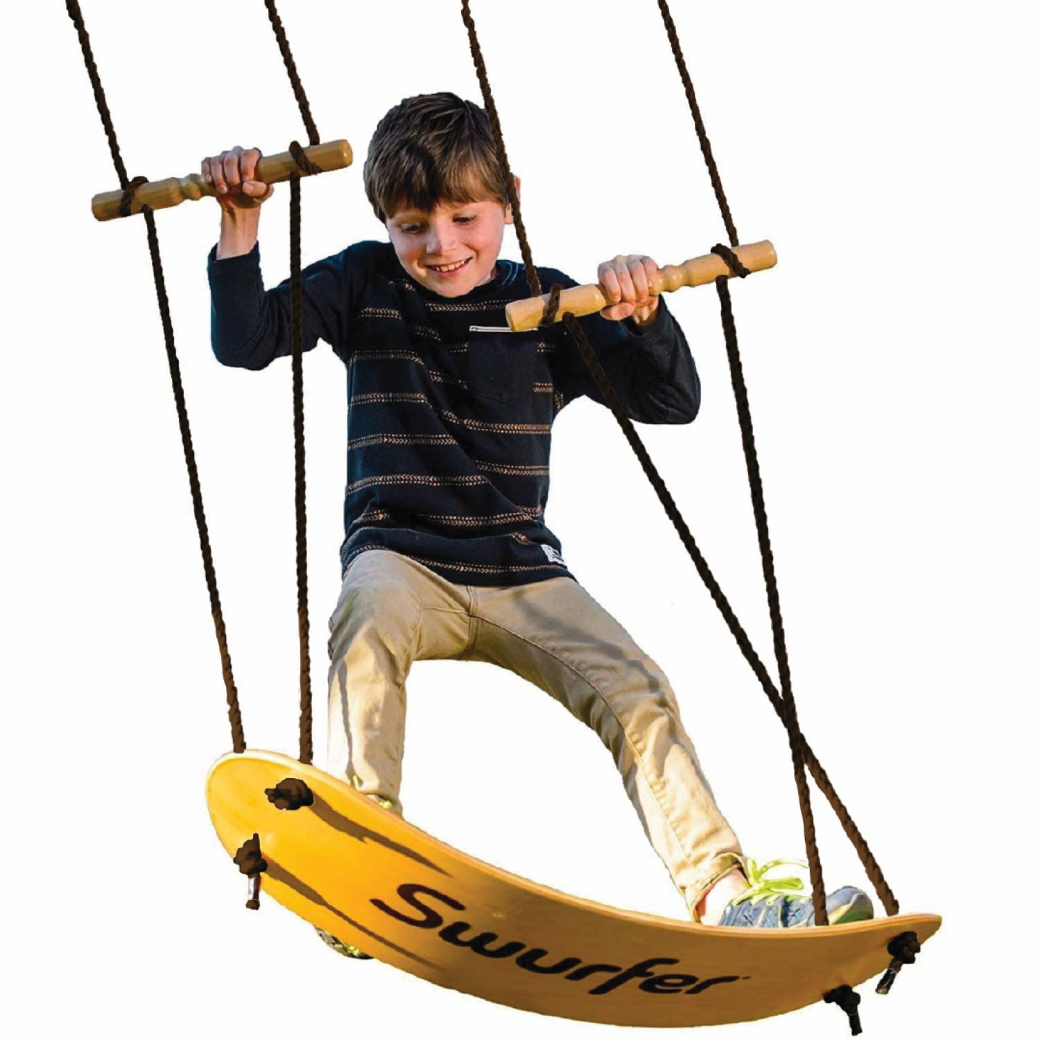 Swurfer The Original Stand Up Surfing Swing, Wooden Outdoor Backyard Swing (Natural Wood, 200 lb Capacity) gt91j