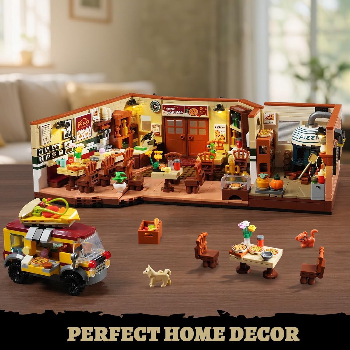 TERRAMUS City Street Pizza Restaurant Building Set with LED Lights (1098 Pieces) vnesn