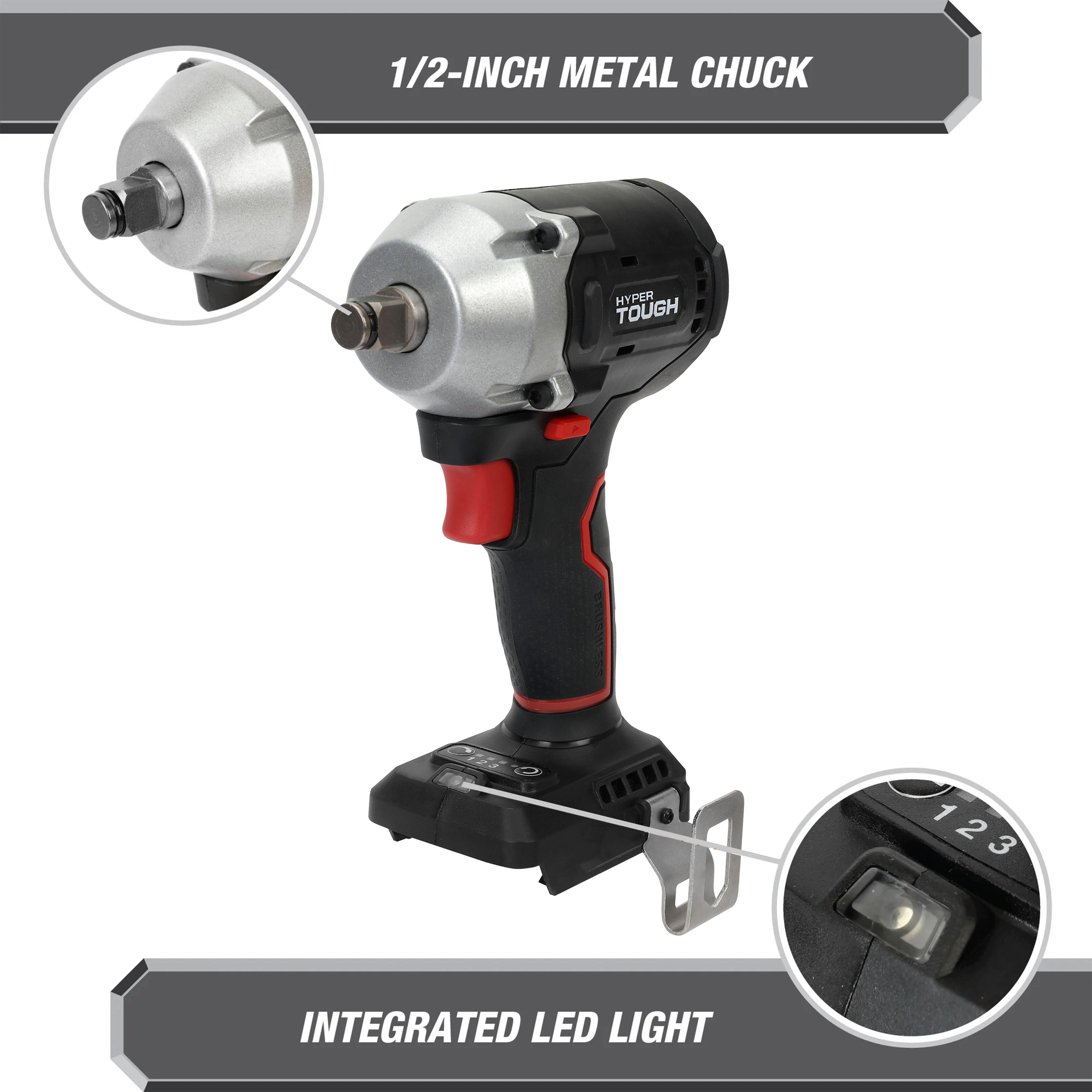 Hyper Tough 20V Max Brushless Cordless Impact Wrench 1/2-inch Drive 350 ft-lbs Torque (Black, Tool Only) i7nv4