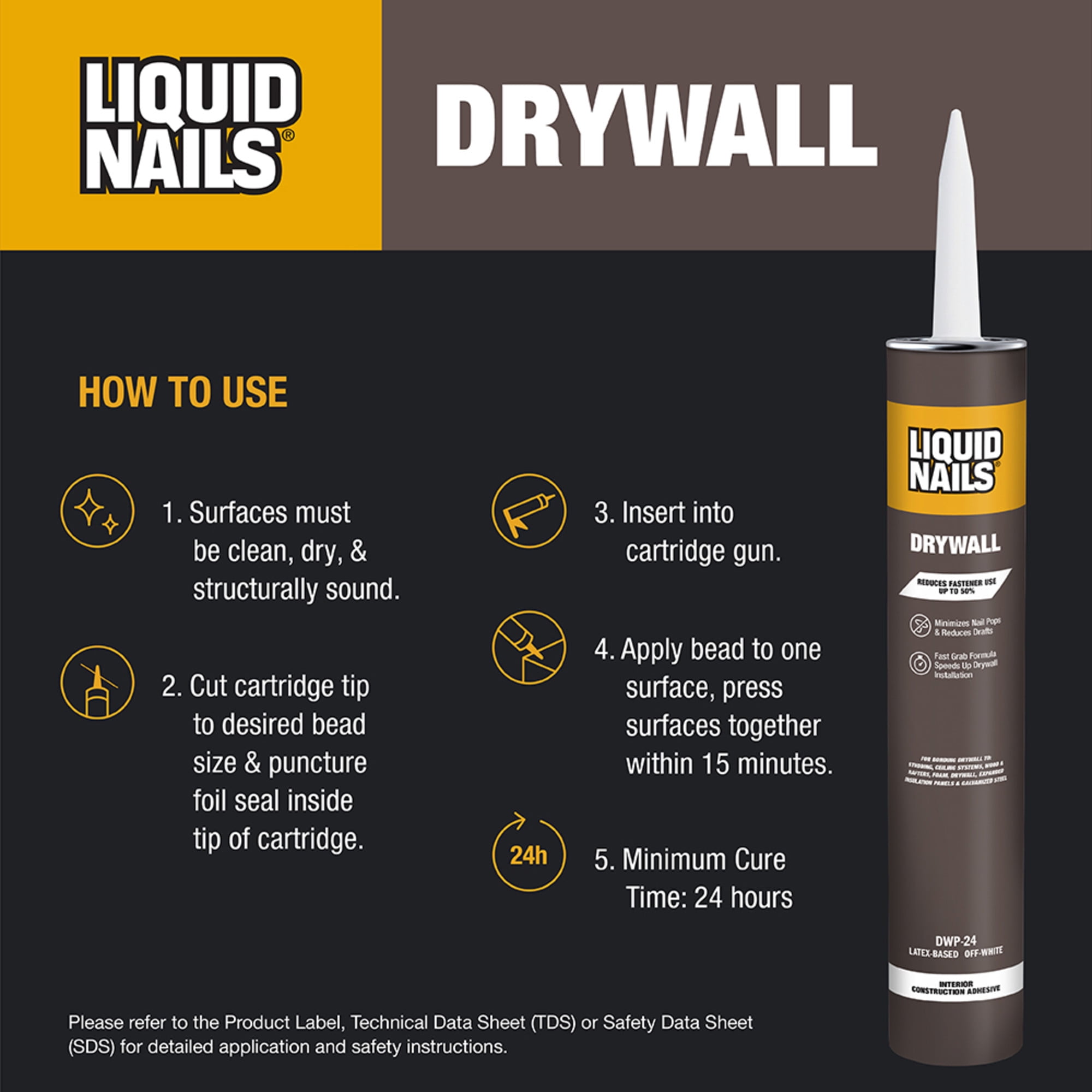 Liquid Nails Drywall Adhesive Interior Low VOC (Off-White, 28 oz) 8f7ue