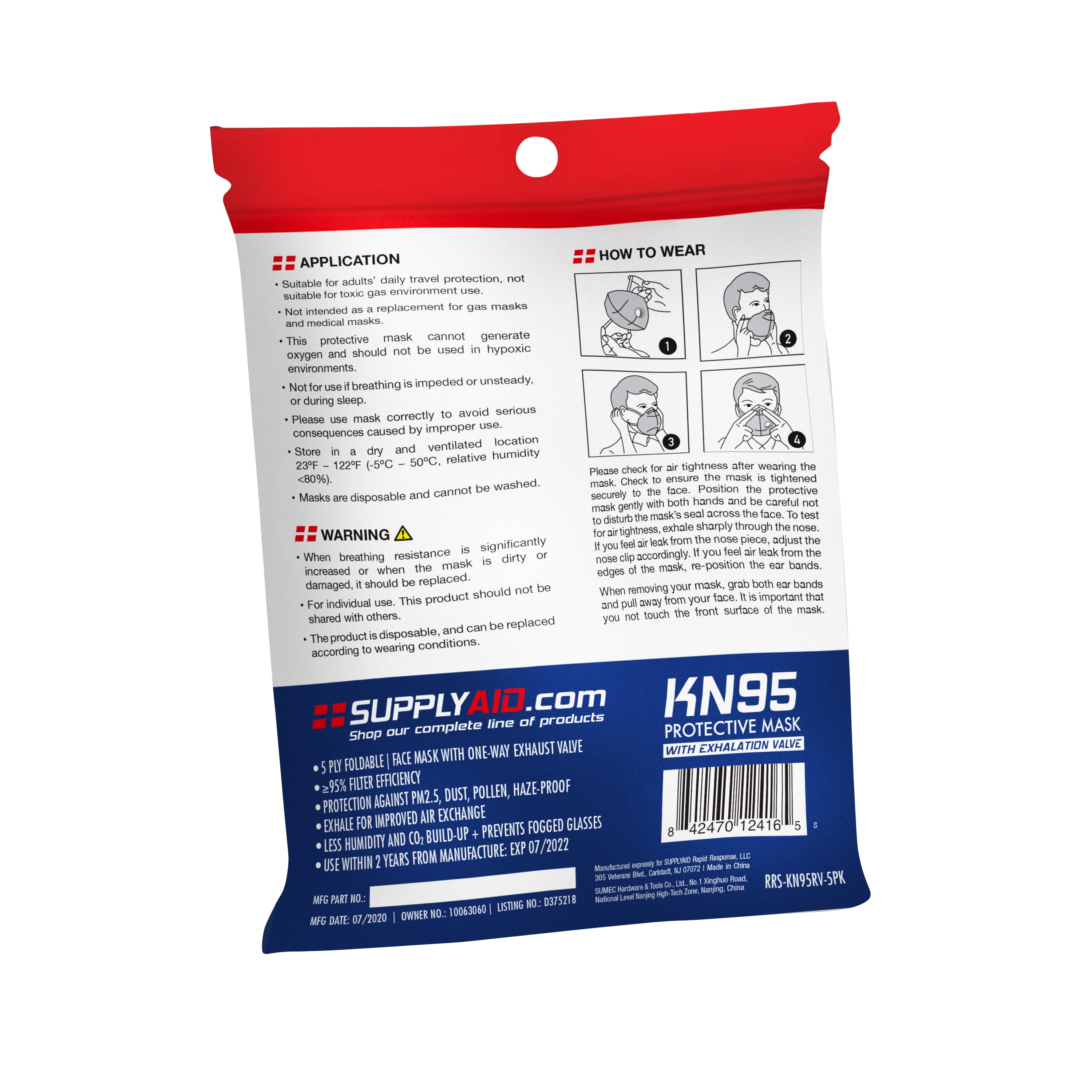 SupplyAID KN95 Protective Face Mask with Exhalation Vent (White, 5-Pack) 9qo6e