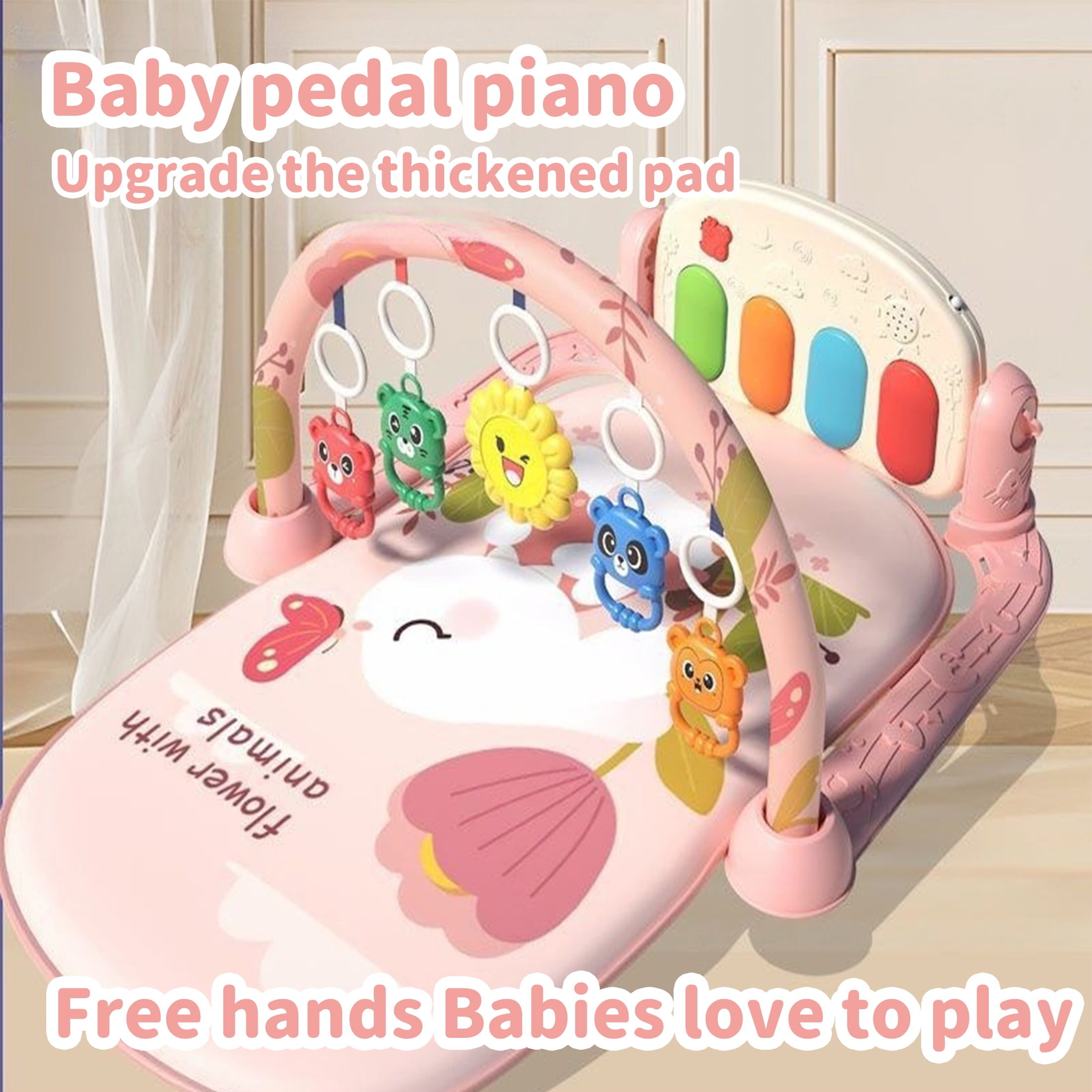 KOPPOP Baby Play Mat with Piano Toys, Tummy Time Activity Gym for Infants (Pink, 30 in x 24 in) vrl15
