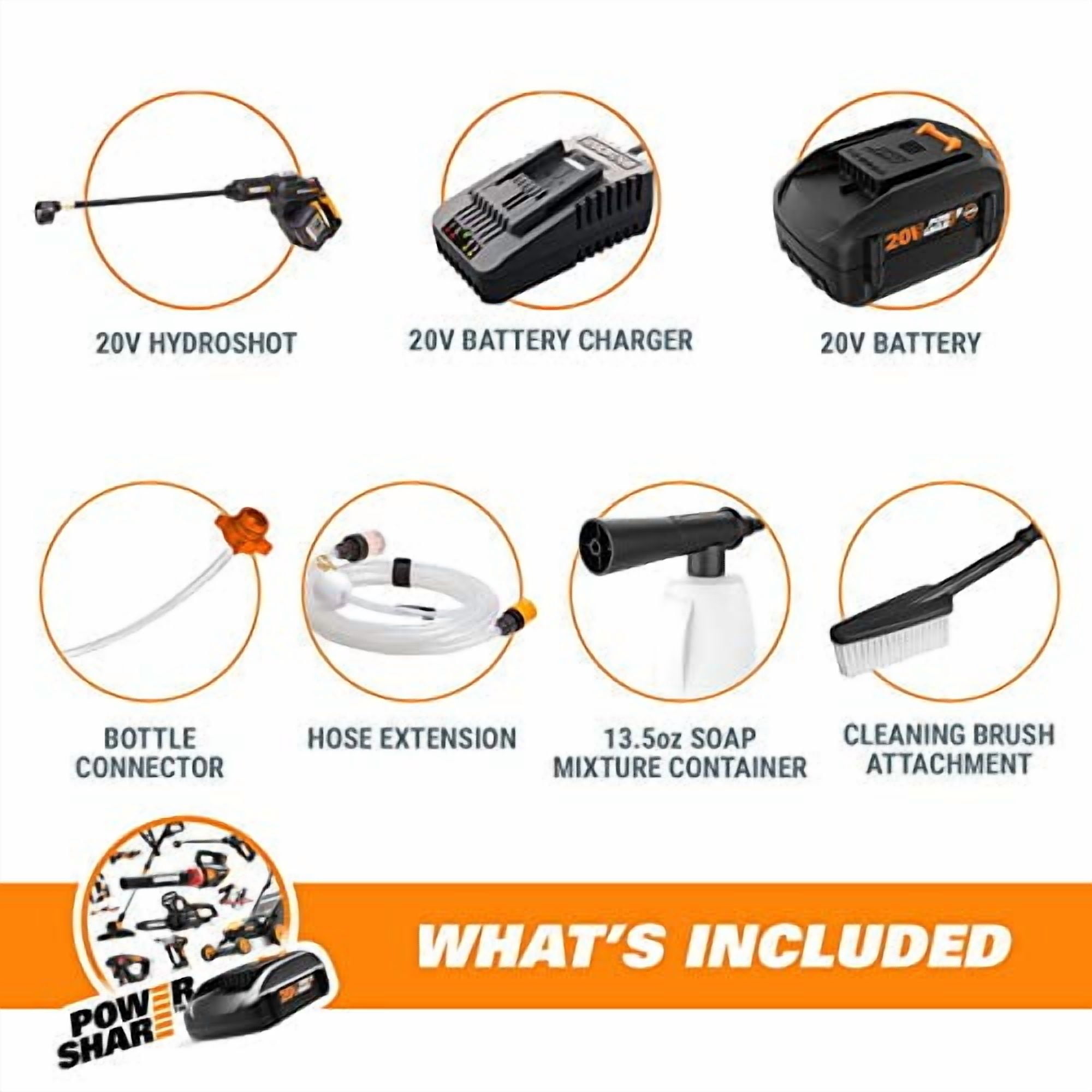 WORX 20V Brushless Hydroshot Cordless High Flow Pressure Washer (350 PSI, 5-in-1 Nozzle) frxip