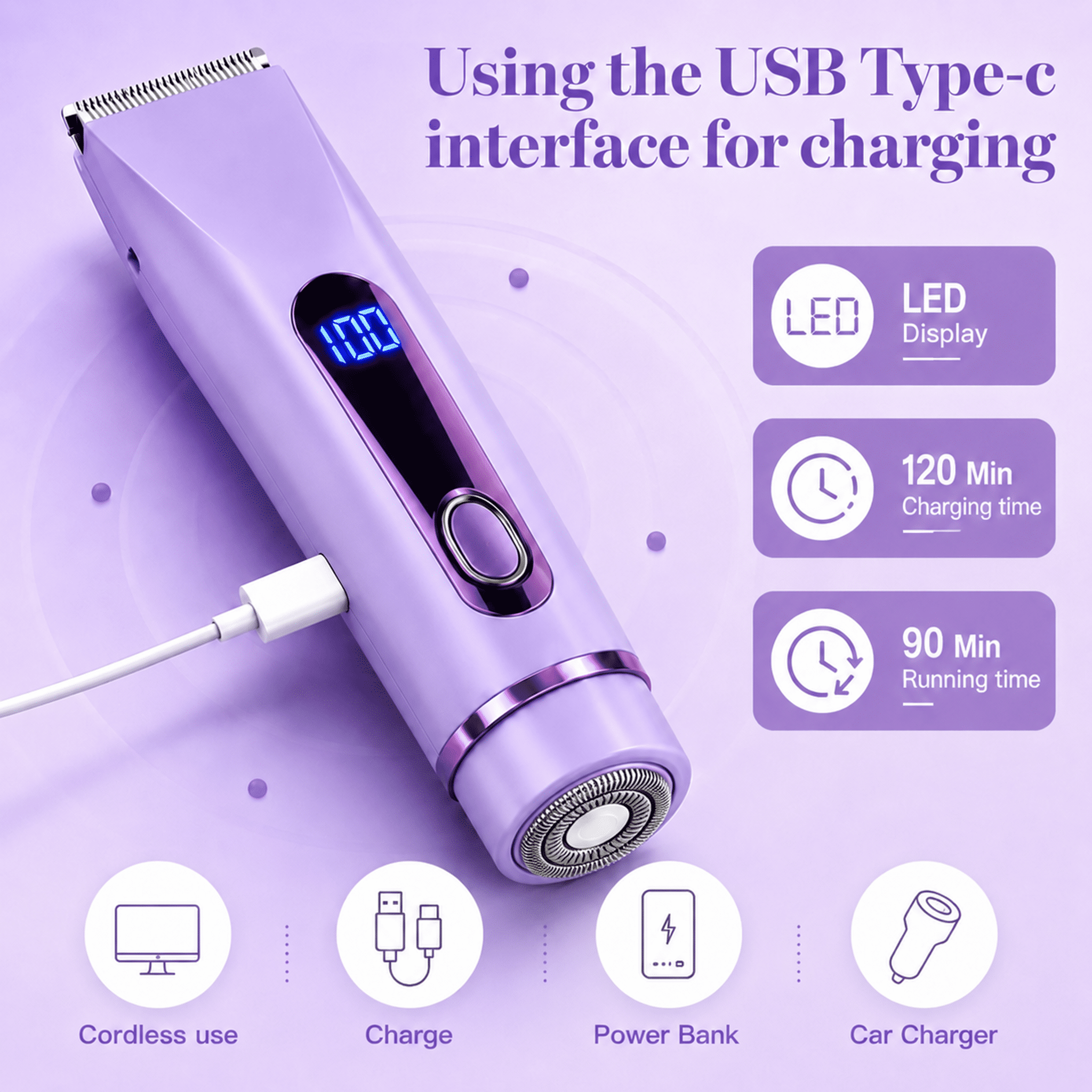 JUUTREN 2-in-1 Electric Bikini Trimmer for Women, Rechargeable Waterproof Shaver for Face and Body (1 Count) 4houk