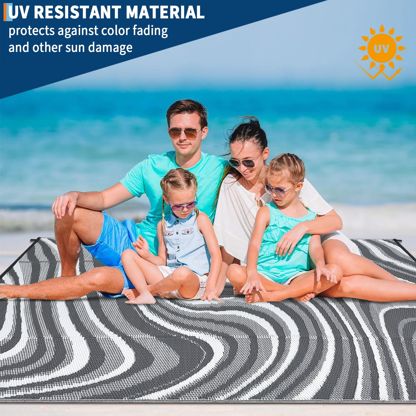 GIMMYFIVE Reversible Plastic Straw Indoor Outdoor Rug, Waterproof Patio Mat for Camping and RV (Black, 5 ft x 8 ft) uli5l