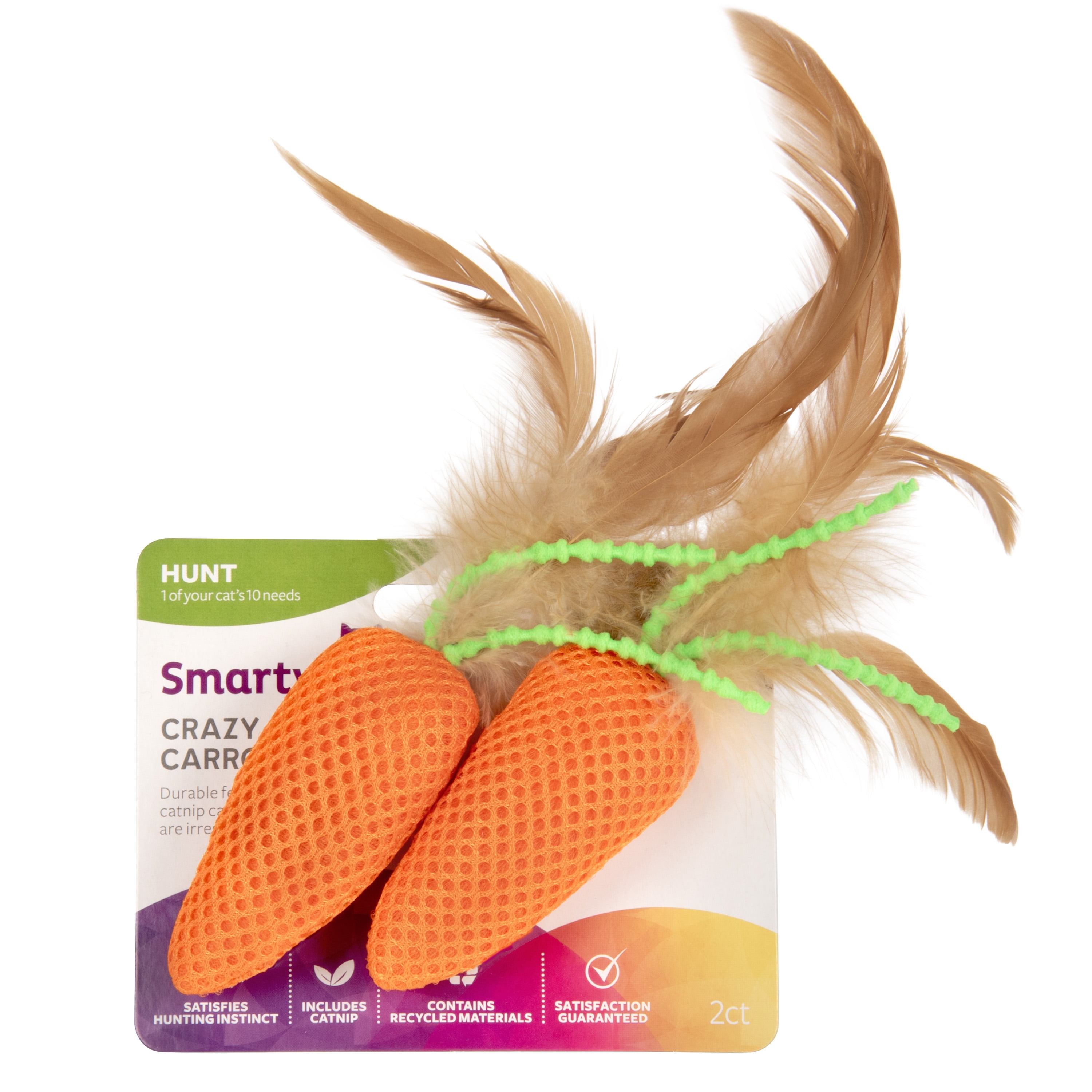 SmartyKat Crazy Carrots Interactive Cat Toy with Feathers and Elastic Cord (Orange, 1 Pack) gqjp5