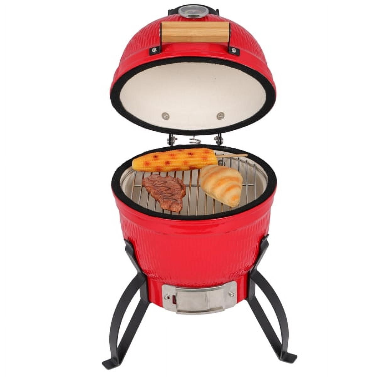 AsterOutdoor 13 in Ceramic Charcoal Grill, Kamado-Style Outdoor BBQ Smoker with 10.43 in Grid (Black, 46 lb) 0msvp