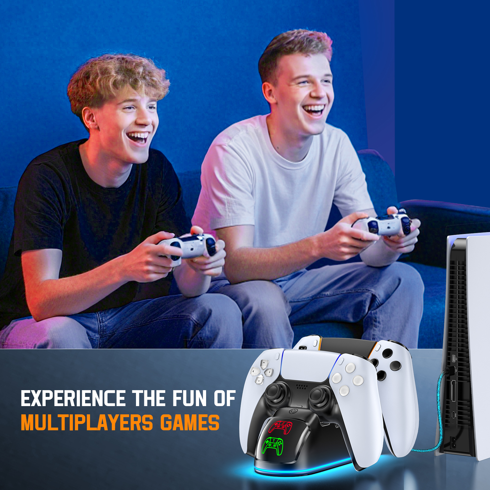 Tokluck PS5 Controller Charging Station for DualSense and DualSense Edge (Black, 1 Pack) 9pv2g
