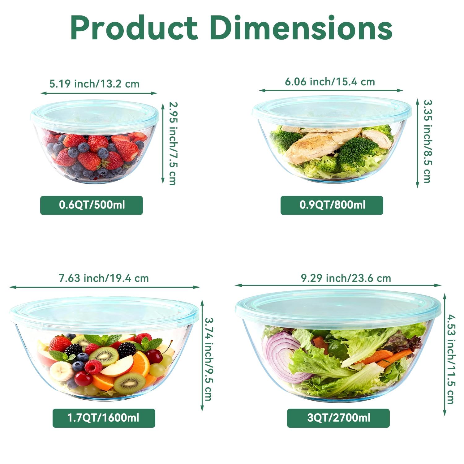 WEPSEN Glass Mixing Bowls Set with Airtight Lids, Nesting Prep Bowls for Kitchen Baking and Food Storage (Clear, 4-Pack) wxw8t