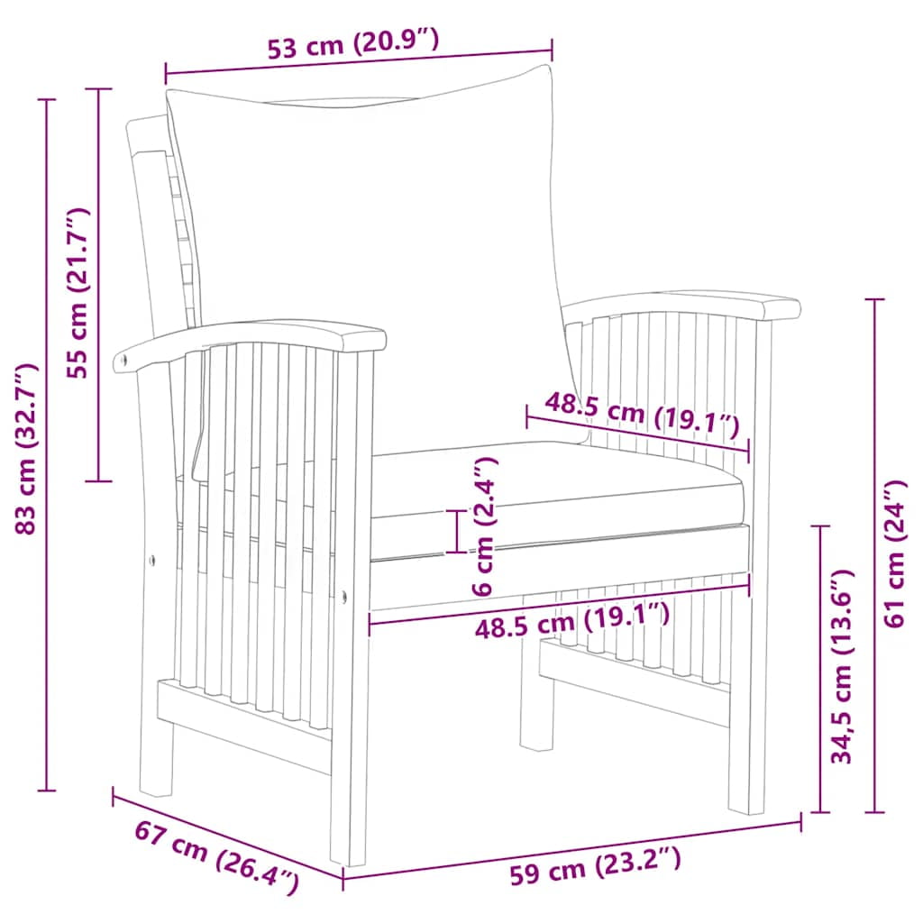 vidaXL Patio Chairs with Cushions (Solid Acacia Wood, Cream White, 2-Piece Set) xhhbb