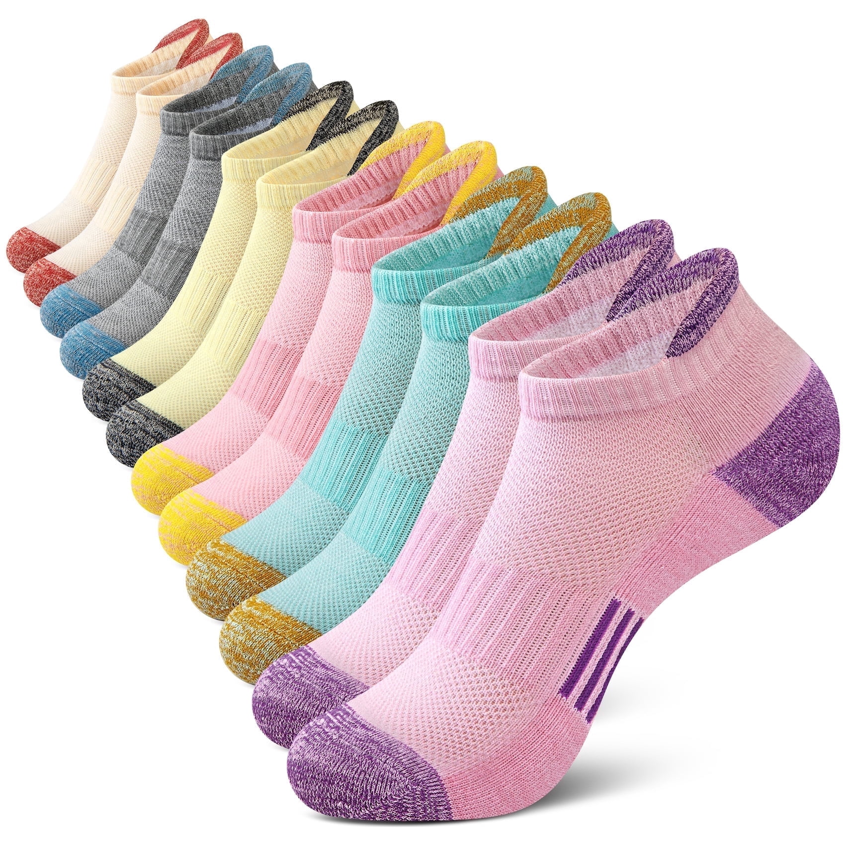 Loritta Womens Ankle Socks, Cushioned Low Cut Athletic No Show Socks (Multi-Color, 6 Pairs) bhhvv
