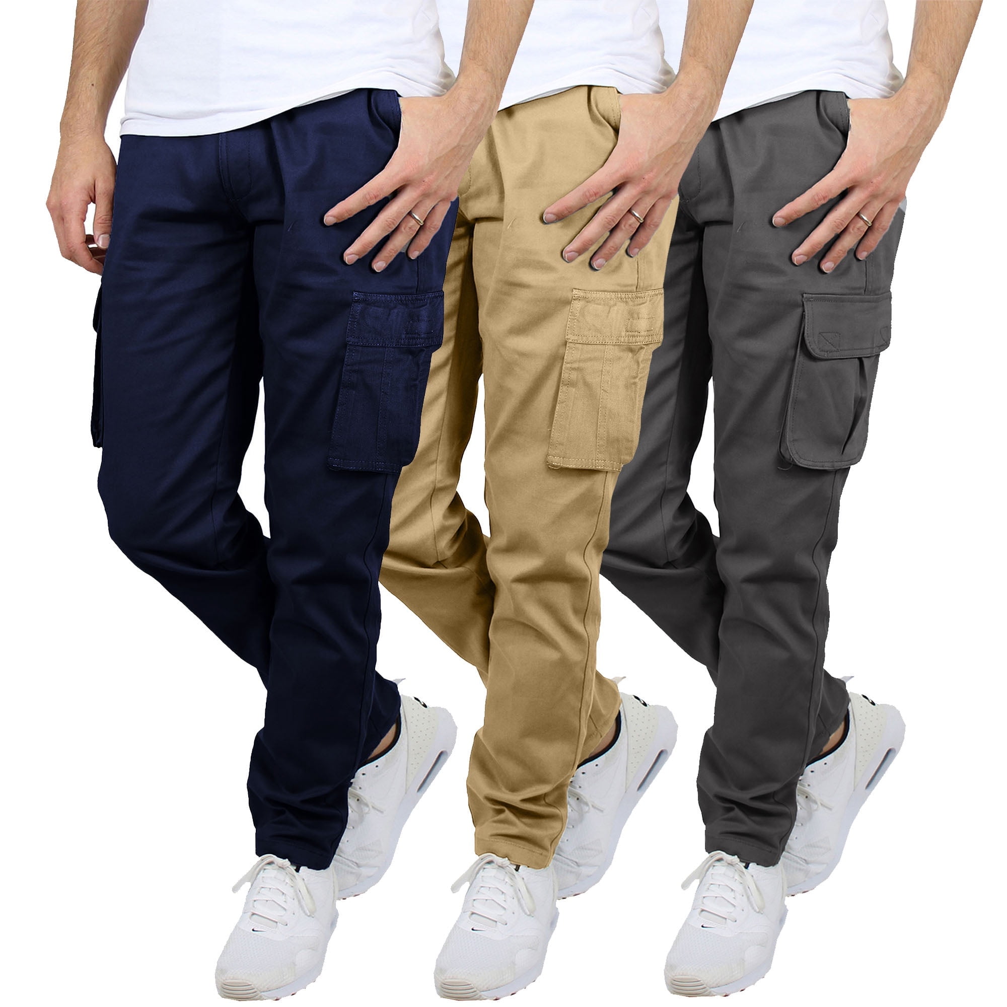 Galaxy by Harvic Men's Flex-Stretch Cotton Cargo Pants (Beige, 3-Pack) 7ocpc