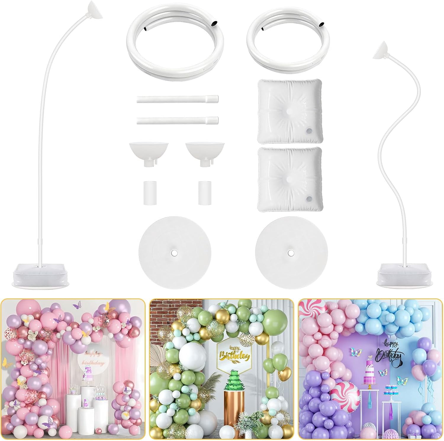 Chamvis Balloon Arch Stand Kit, Adjustable Wedding Backdrop Frame for Parties (White, 8.2 ft & 5 ft) 4j9bi