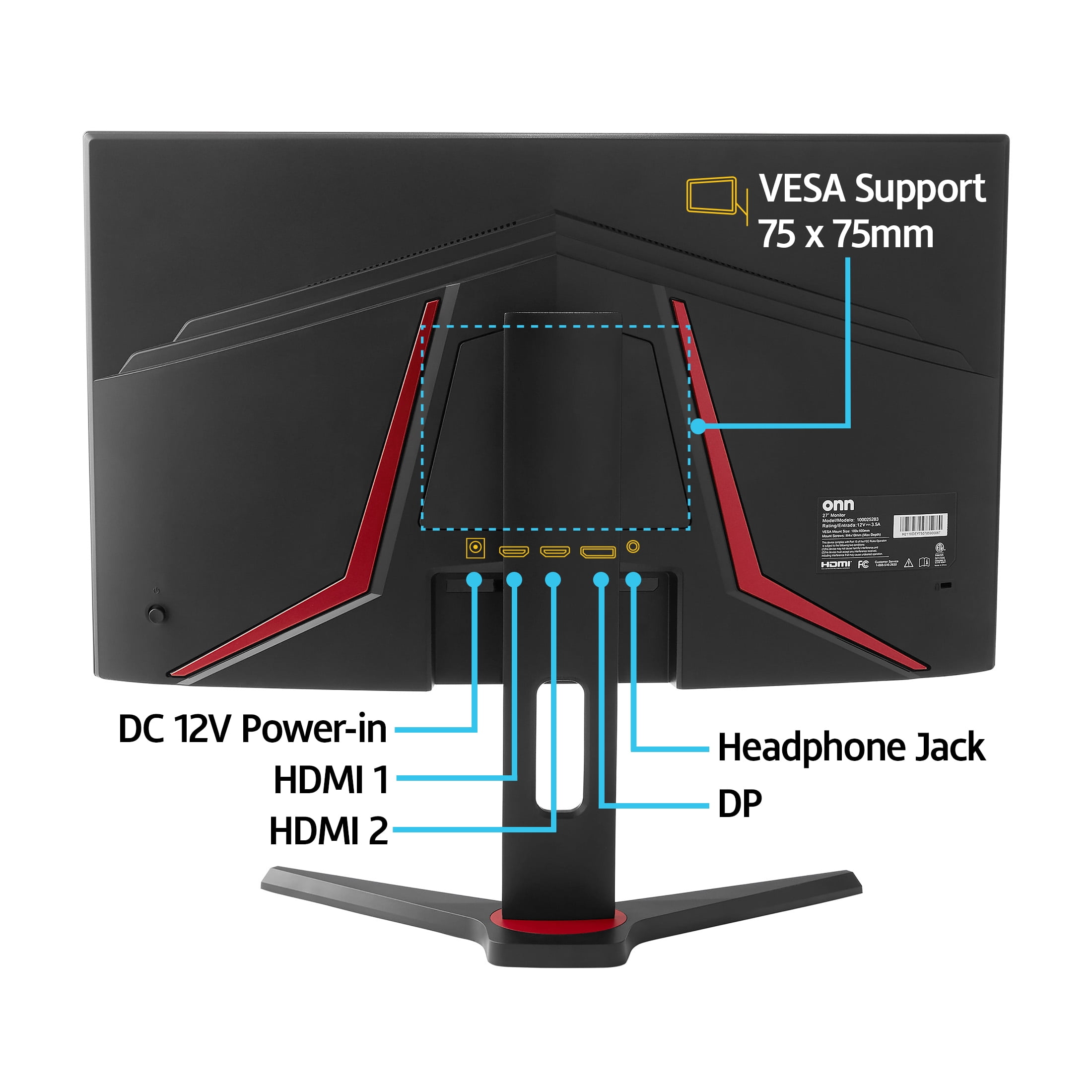 onn 24-inch FHD Gaming Monitor, 180Hz Refresh Rate, 1ms Response Time, FreeSync, Adjustable Stand (Black, 24 in) ug7xg