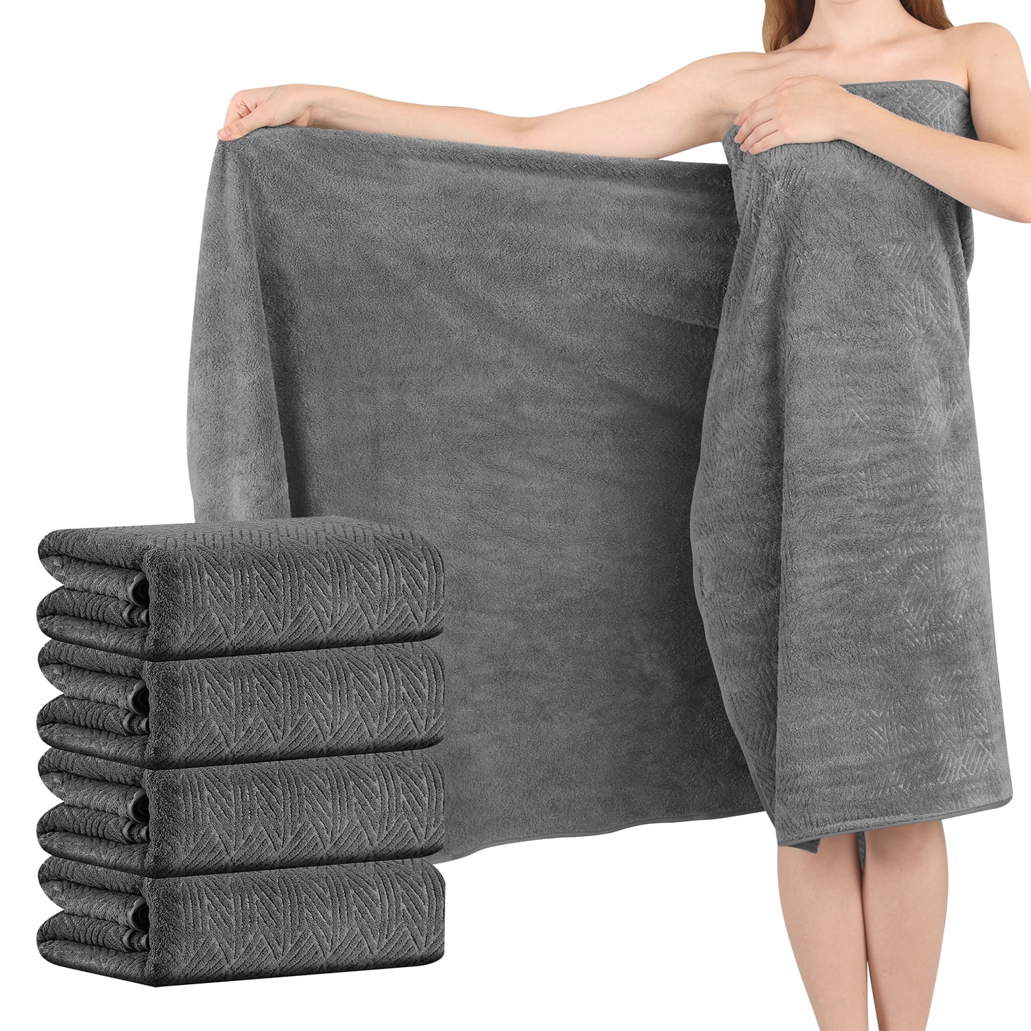 Green Essen Oversized Bath Towel Set, Highly Absorbent Quick Dry Shower Sheets (Dark Grey, 4 Pack, 35 x 70 in) k65ma