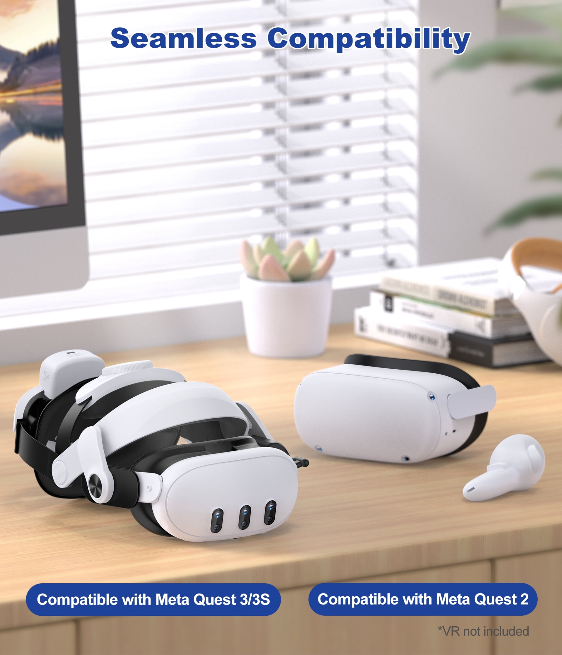 Beboncool Adjustable Head Strap for Meta Quest 3, 3S, and 2 with 7500mAh Battery Pack (White, 1 Pack) fedhq