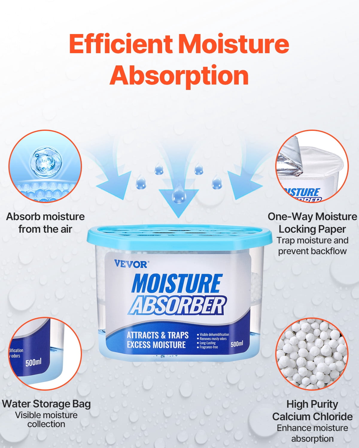 VEVOR Moisture Absorber Boxes, Fragrance-Free Humidity Dehumidifier for Closet and Bathroom (White, 6 Pack, 10.8 oz) it6m5