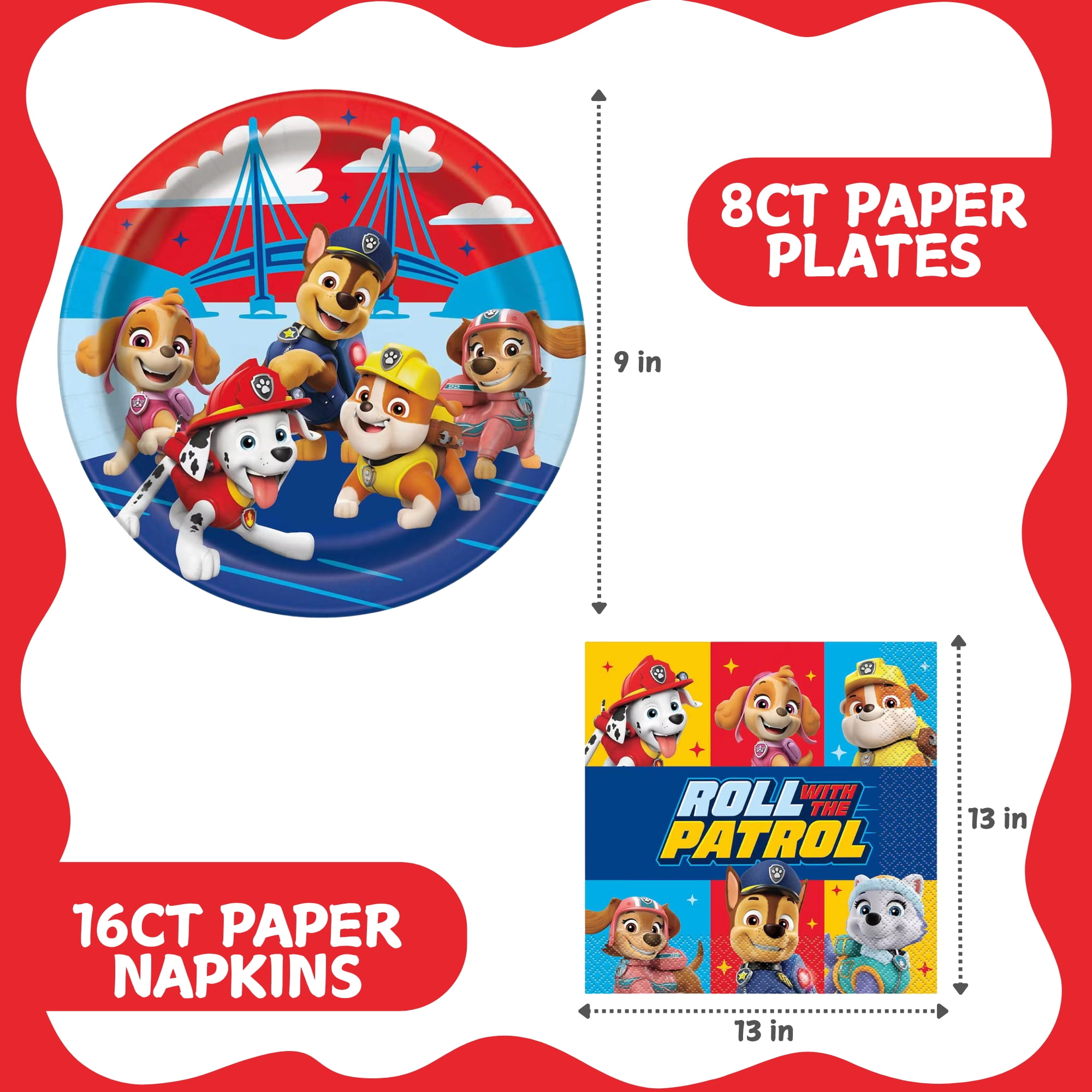 Greenbrier International Paw Patrol Party Supplies Set (8ct Plates, 16ct Napkins) Disposable Birthday Tableware (9 in) giey1