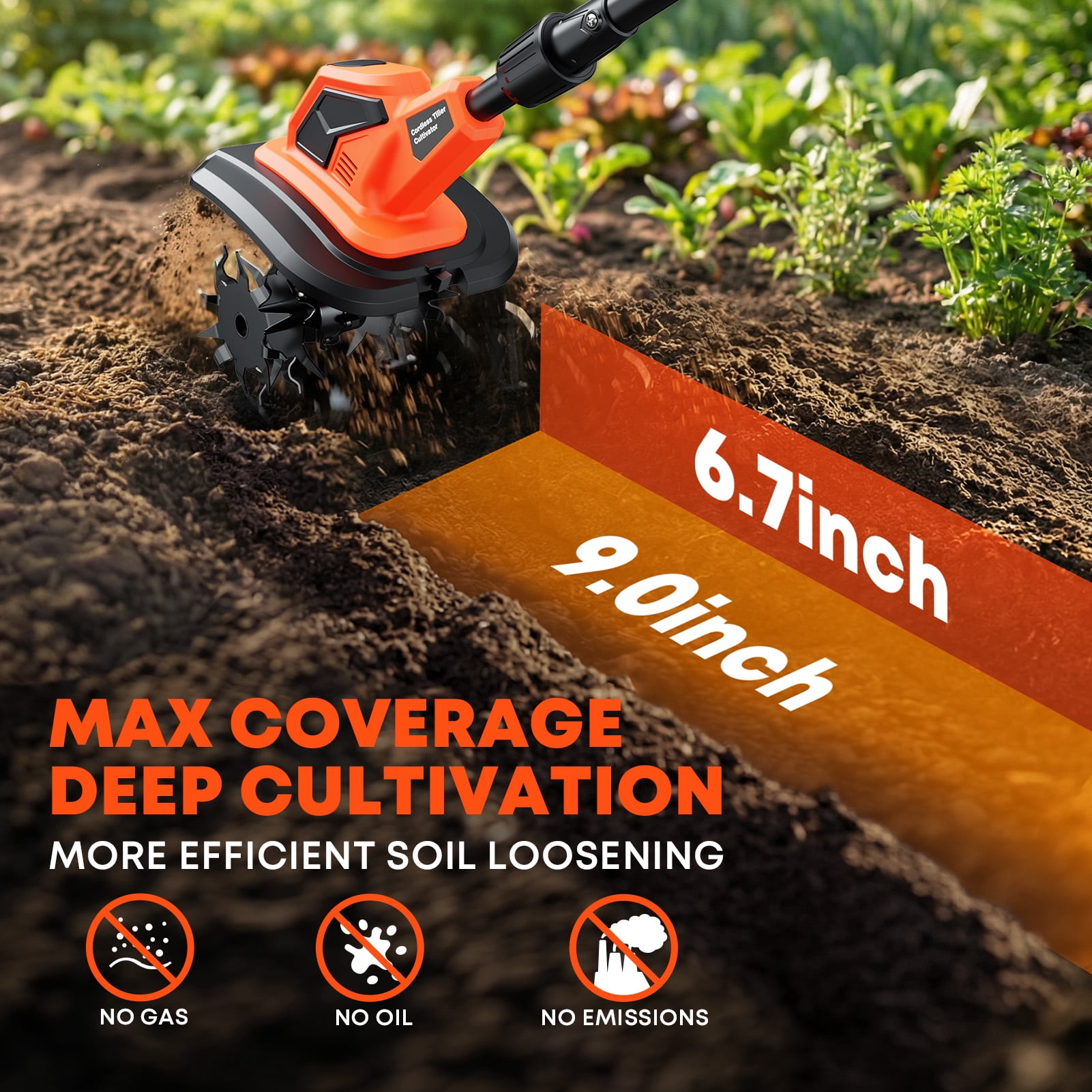 Tanbaby Cordless Electric Tiller Cultivator, Garden Rototiller with Dual 4.0Ah Batteries, 21V Brushless Motor (9 in Width, 6.7 in Depth) rvri7