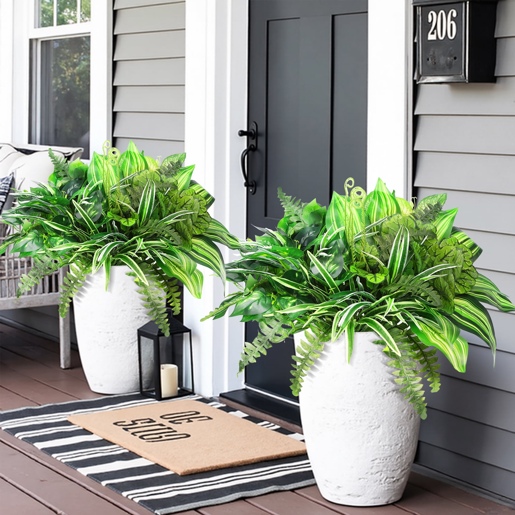 Scidweet Artificial Plants Outdoor UV Resistant Faux Greenery for Patio Garden Decor (Green, 8 Pcs) s7jy6
