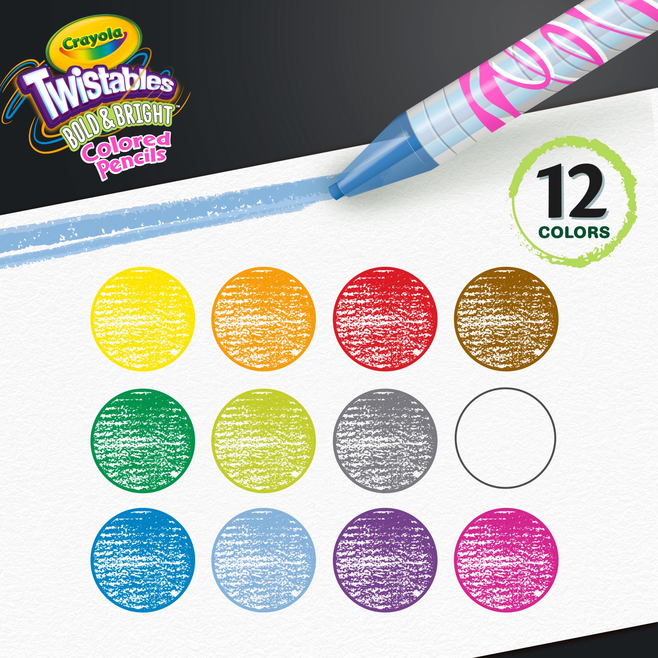 Crayola Twistables Colored Pencils Set, Bold & Bright, Non-Toxic Drawing Supplies (Assorted Colors, 12 Count) gyr0m