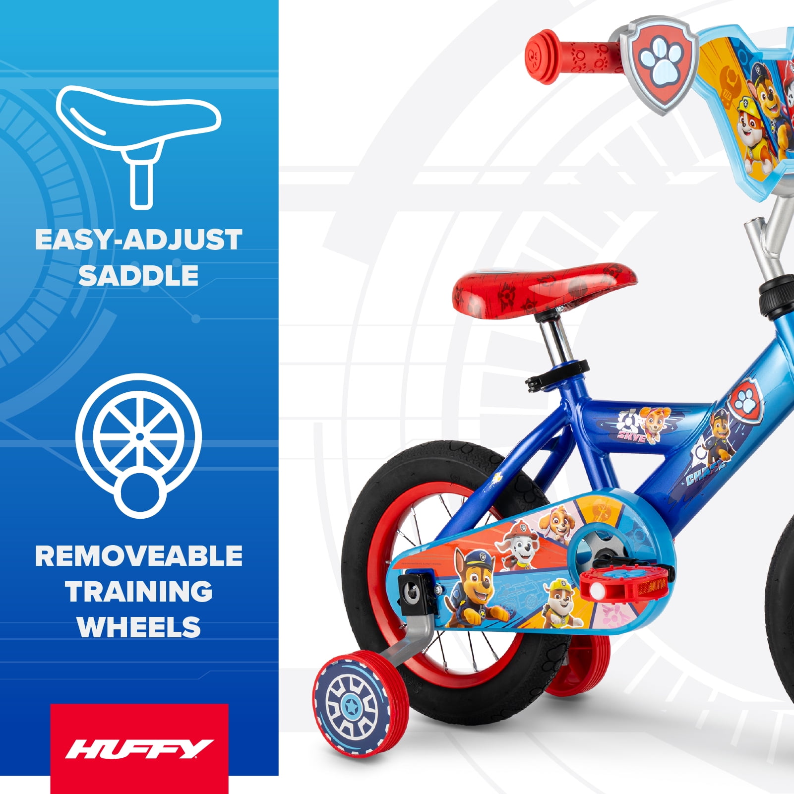 Huffy Paw Patrol Kids' Bike with Training Wheels, LED Light-up Wheels (Blue, 12 in) u5e4c