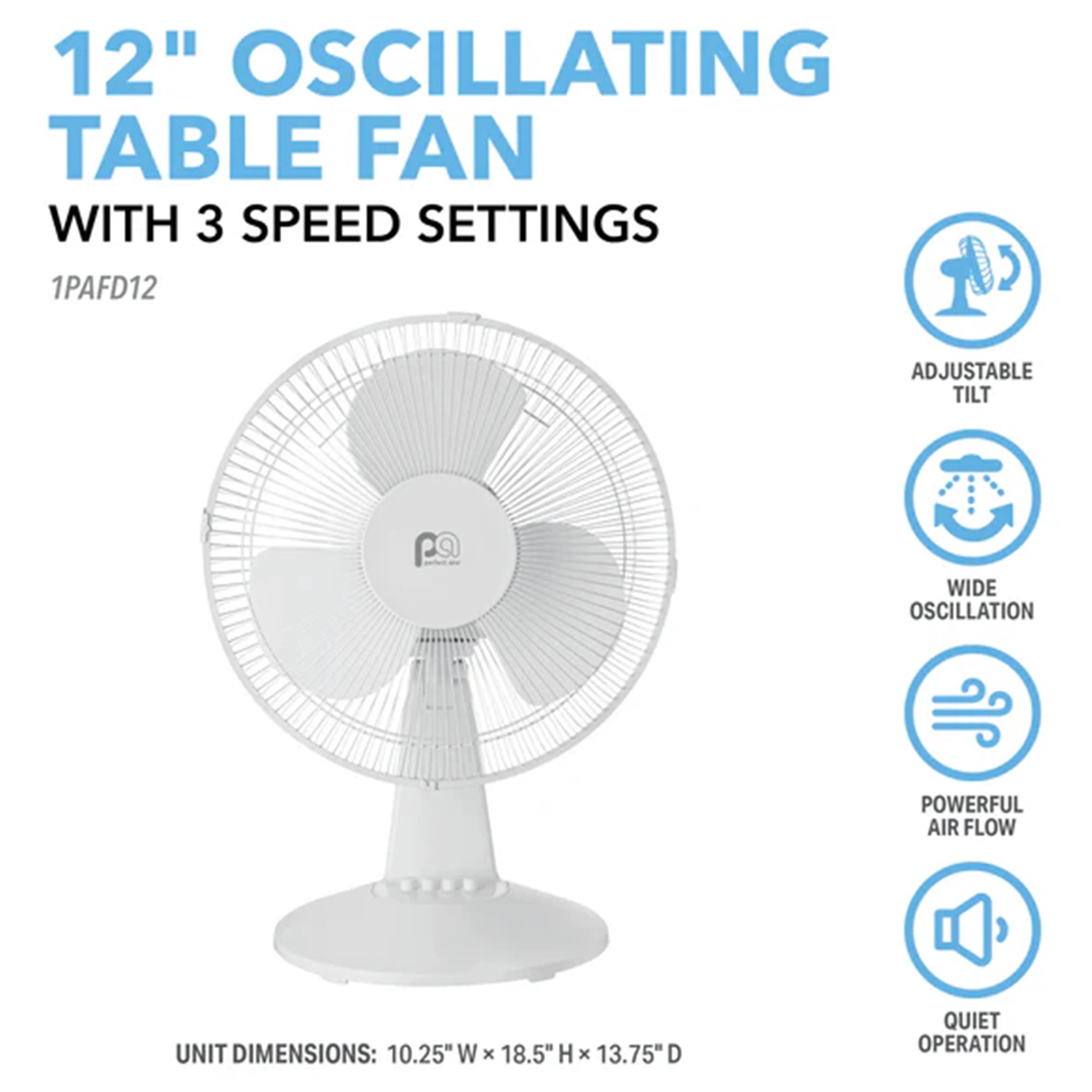 Perfect Aire Oscillating Table Fan with 3 Speed Settings and Adjustable Tilt (White, 18 in. H x 12 in. D) id4rp