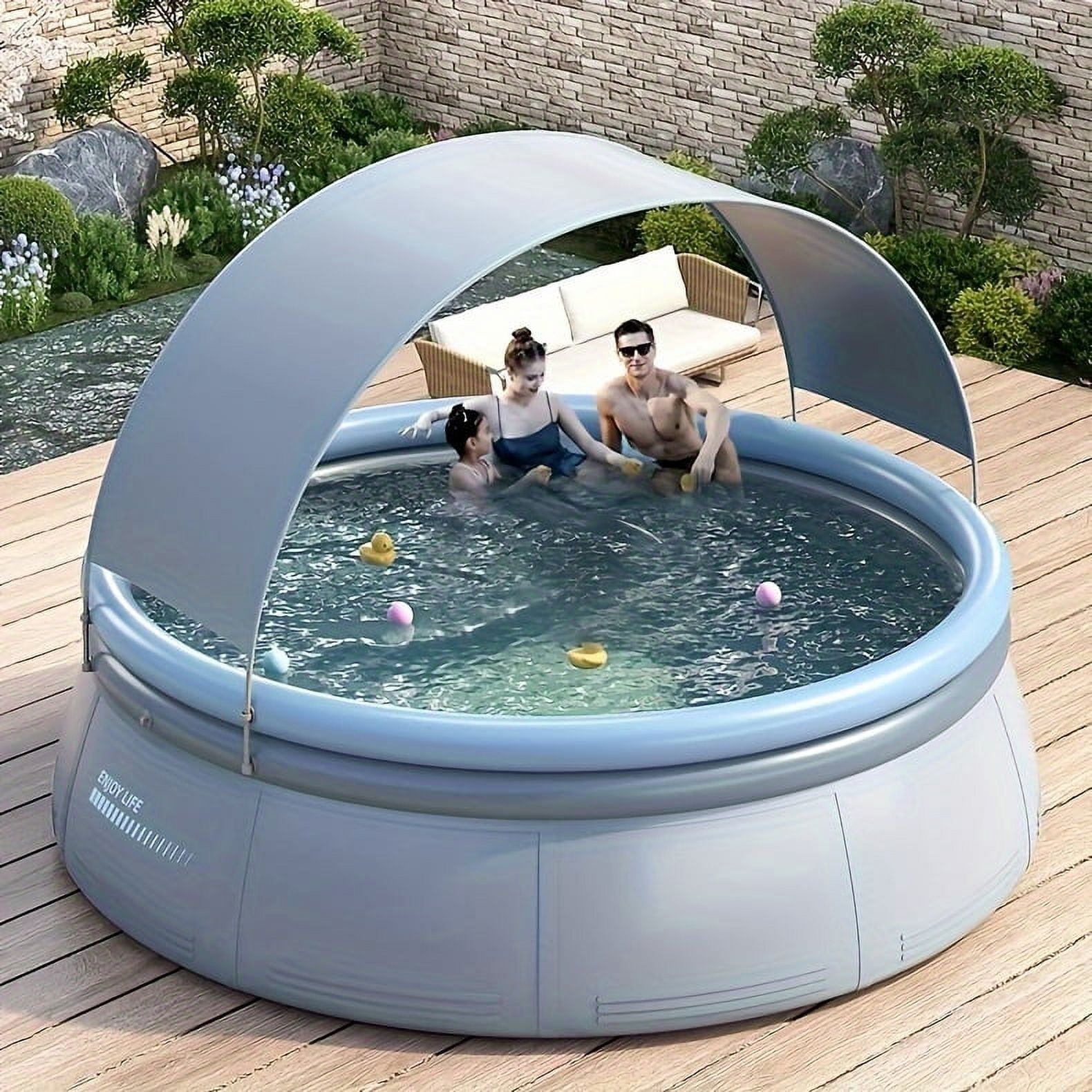 SYNYLIIFE Inflatable Above Ground Swimming Pool, Heavy-Duty 3-Ply PVC Family Pool (Grey, 142 in x 30 in) mdne0