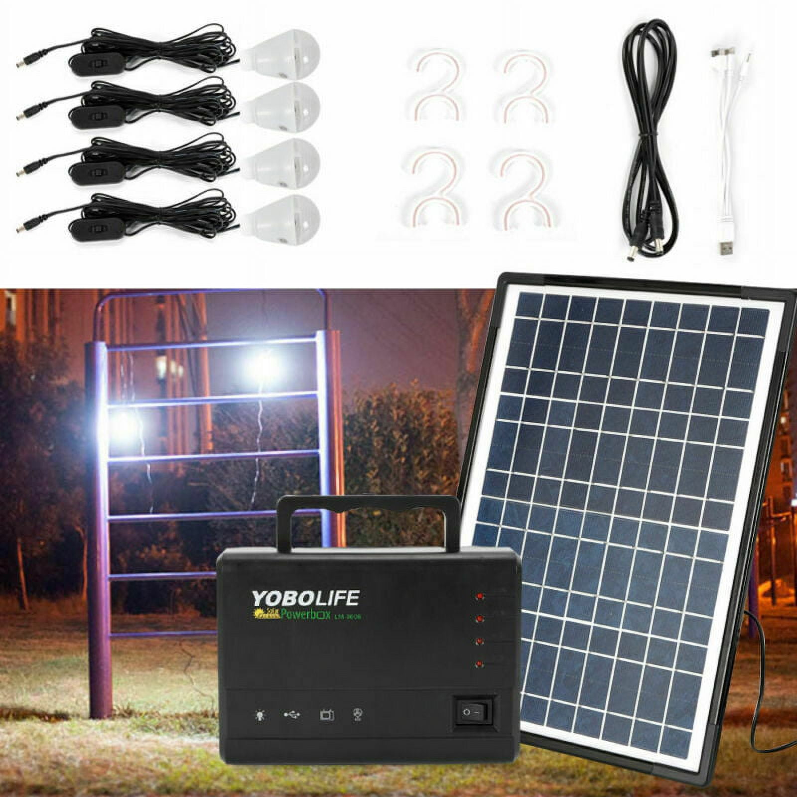 Generic Portable Solar Power Generator Kit with Battery Pack and 4 LED Bulbs (1 Kit) chczt