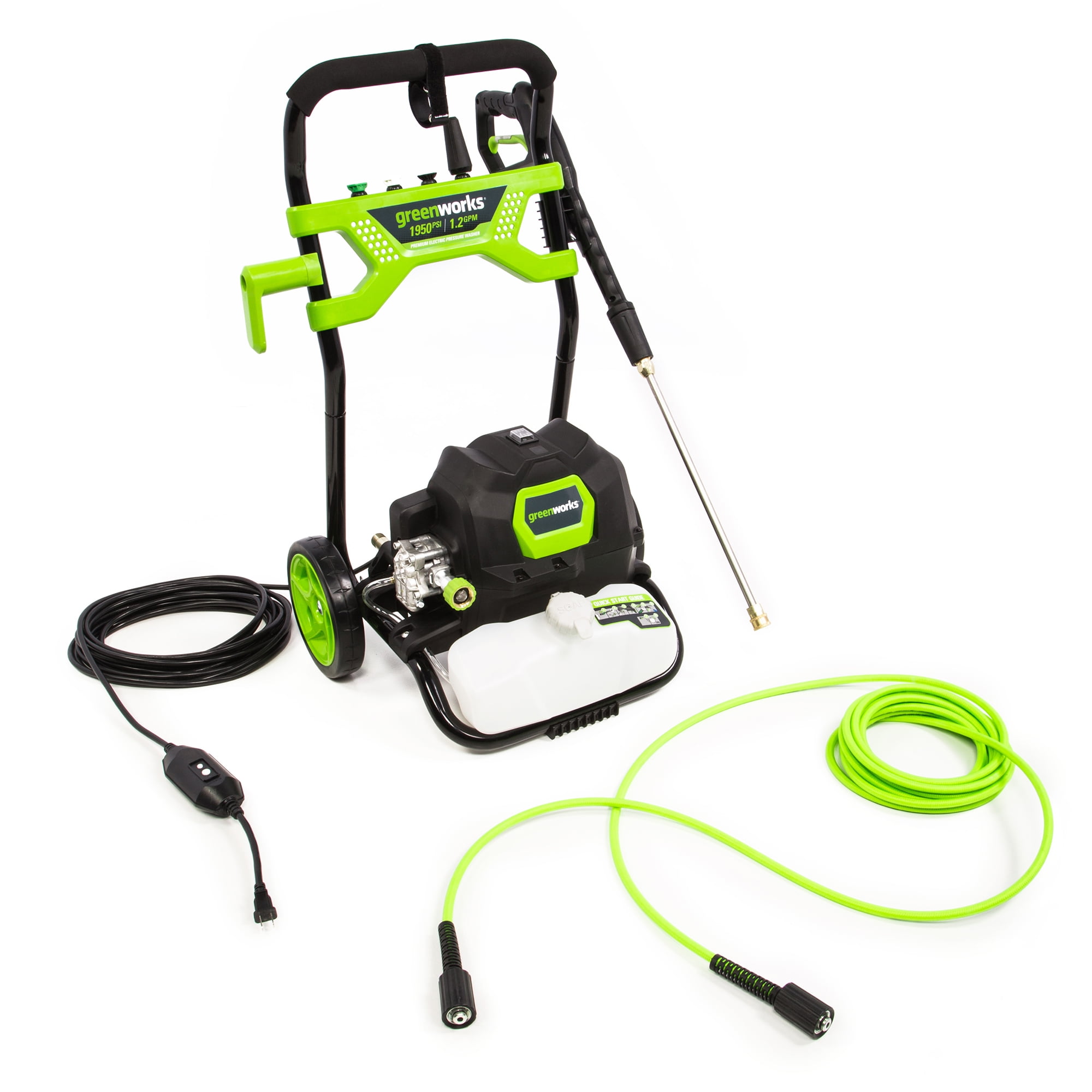 Greenworks 1950-PSI 13 Amp Electric Pressure Washer with 20-ft Hose and 4 Nozzles (Green, 32 lb) 2wlbn
