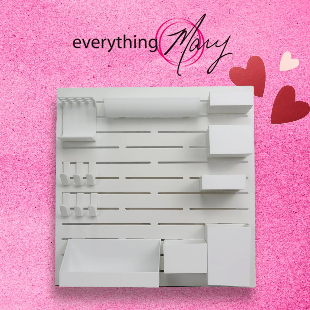 Everything Mary Wall Organizer with Hooks and Trays (White, 18 in x 12 in) n3hot