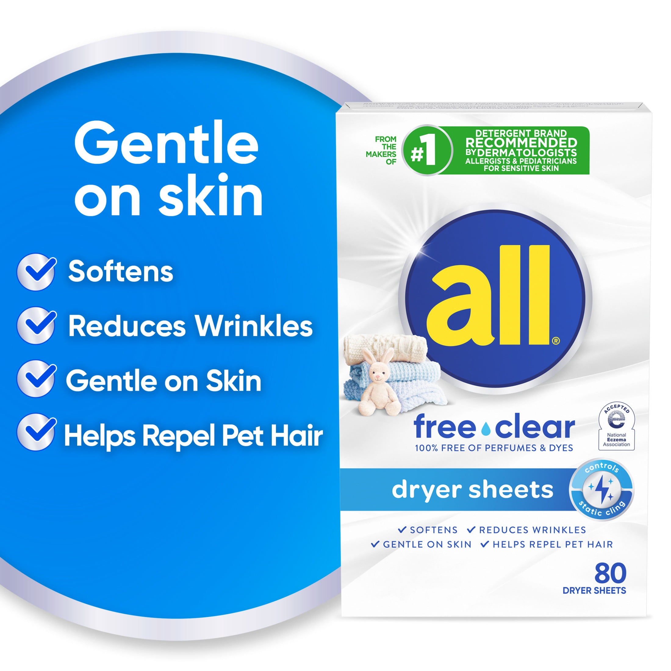 all free clear Fabric Softening Dryer Sheets for Sensitive Skin (80 Count) valc5