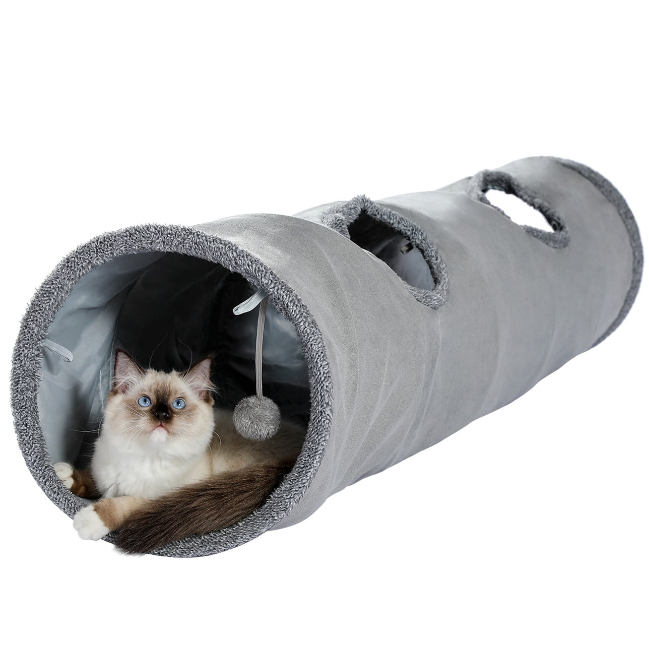 Pawz Road Cat Tunnel Collapsible Suede Hideaway Toy for Indoor Cats (Grey, 51.2 in) 1ggqj