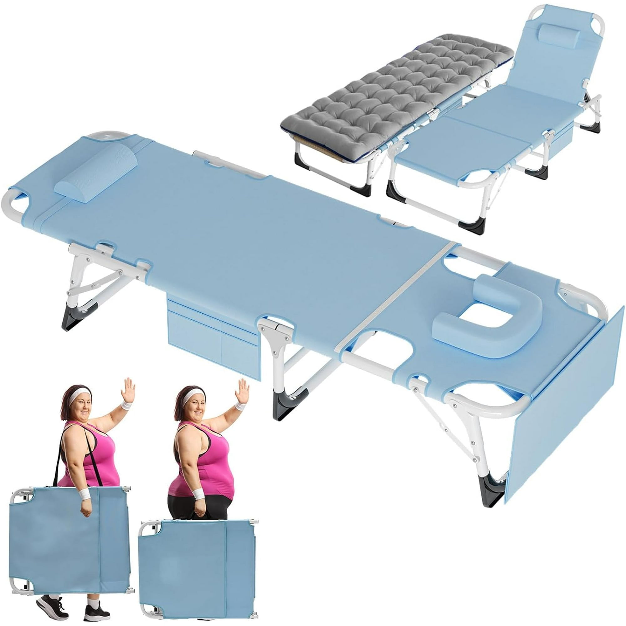Lilypelle 3-in-1 Folding Sun Tanning Lounge Chair with Face Hole and 5 Adjustable Positions (Blue, 75.2 in x 25.6 in) 6vfq8