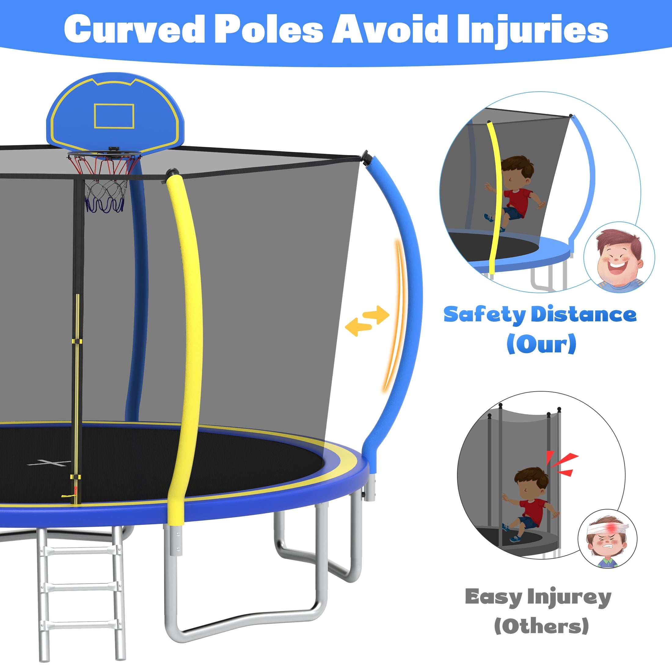 Segmart 12 ft Round Outdoor Trampoline with Enclosure Net and Ladder (Blue, 12 ft) dpdol